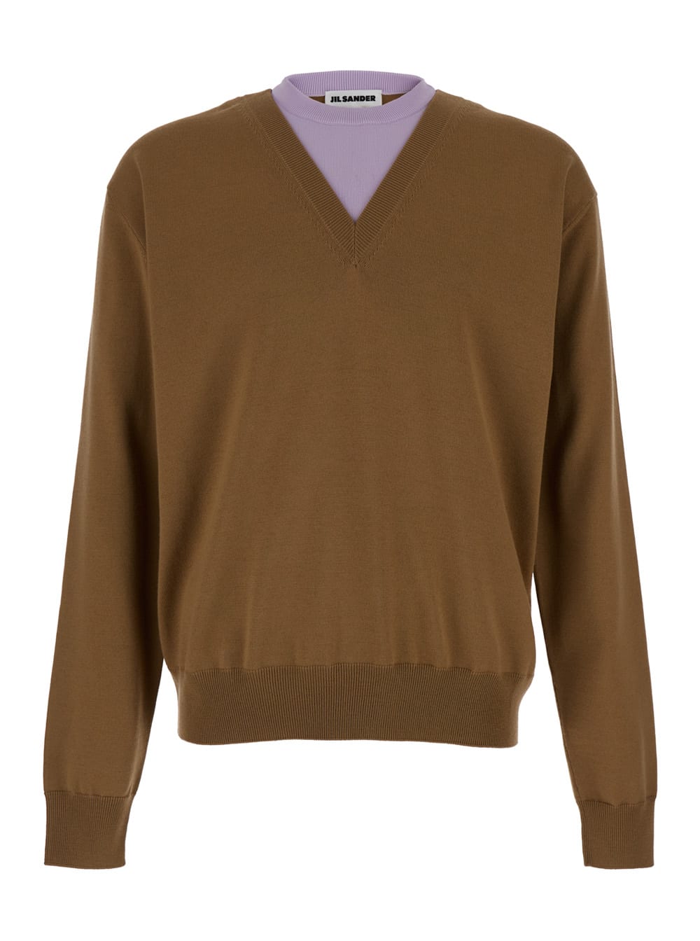Brown And Lillac Double-neck Sweater In Wool Man