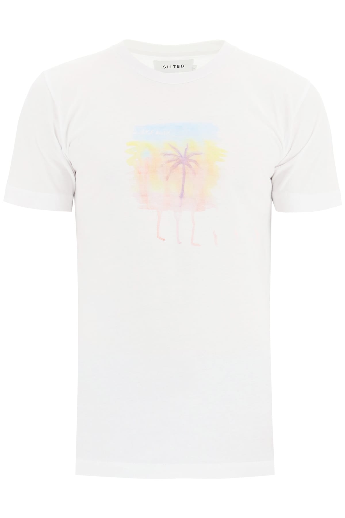 SILTED BASIC T-SHIRT WITH PALM PRINT,TSPM WH WH