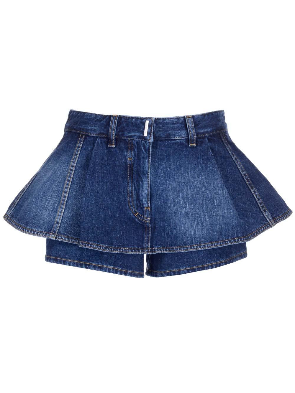 Shop Givenchy Ruffled Denim Shorts In Blue