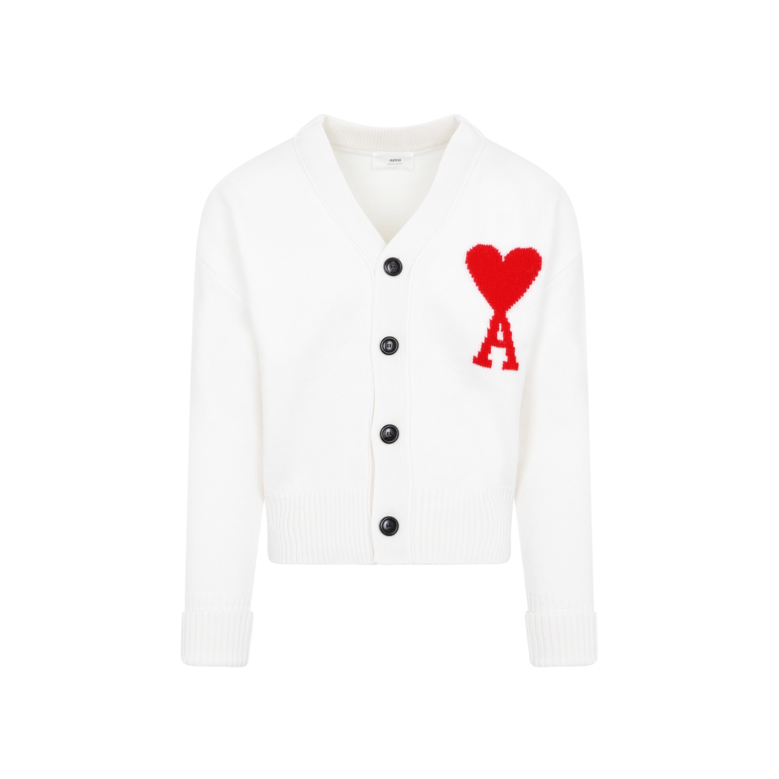 Shop Ami Alexandre Mattiussi Adc Wool Cardigan In Off White Red