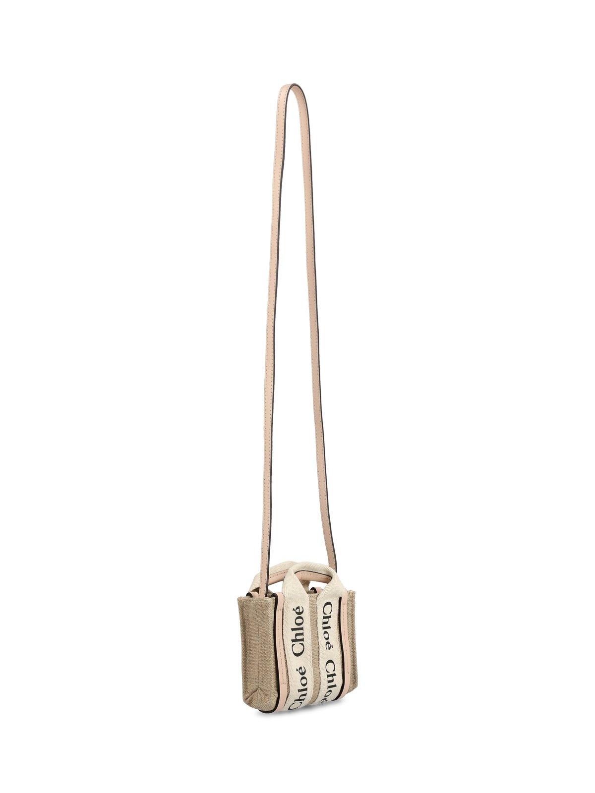 Shop Chloé Woody Micro Tote Bag In Powder