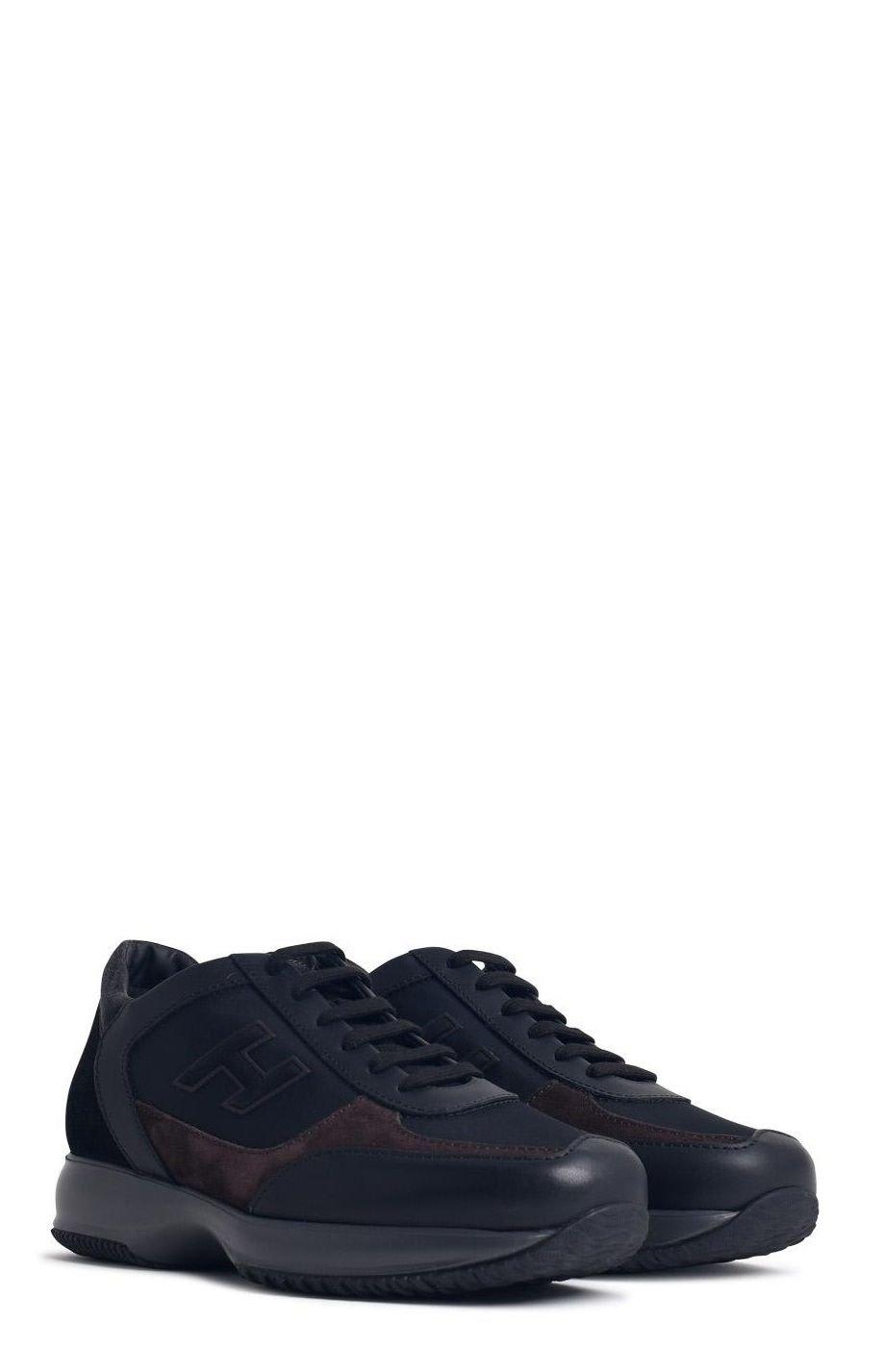 Shop Hogan Panelled Lace-up Sneakers In V Nero