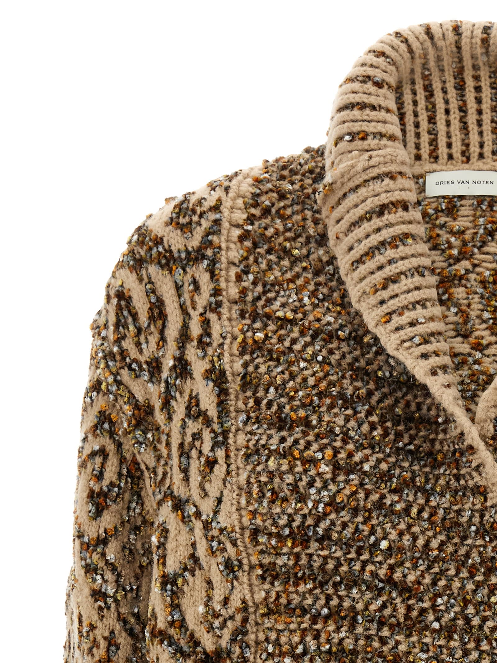 Dries Van Noten Textured Knit Cardigan Shawl Collar In Brown