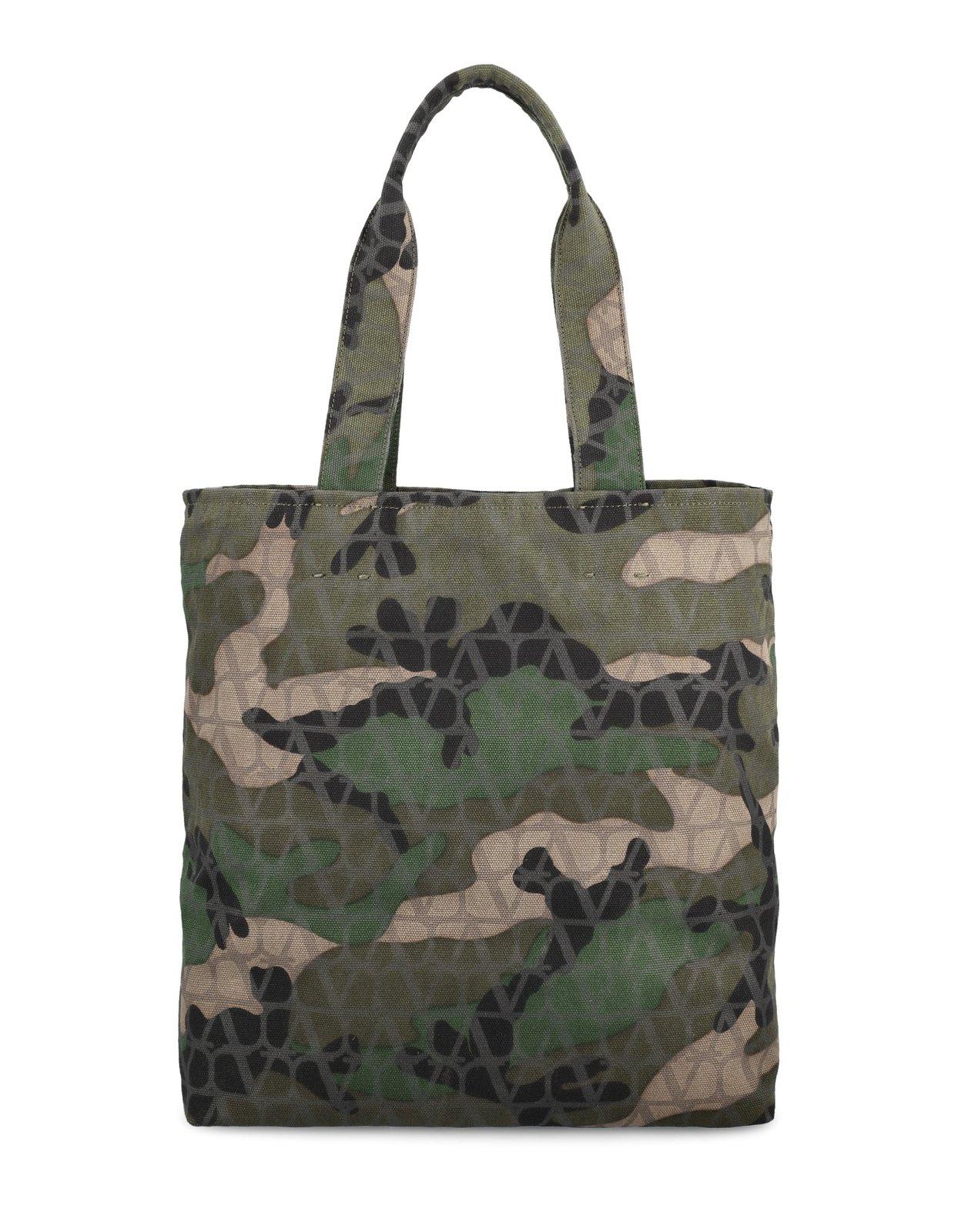 Shop Valentino Camouflage-patterned Top Handle Bag In Green