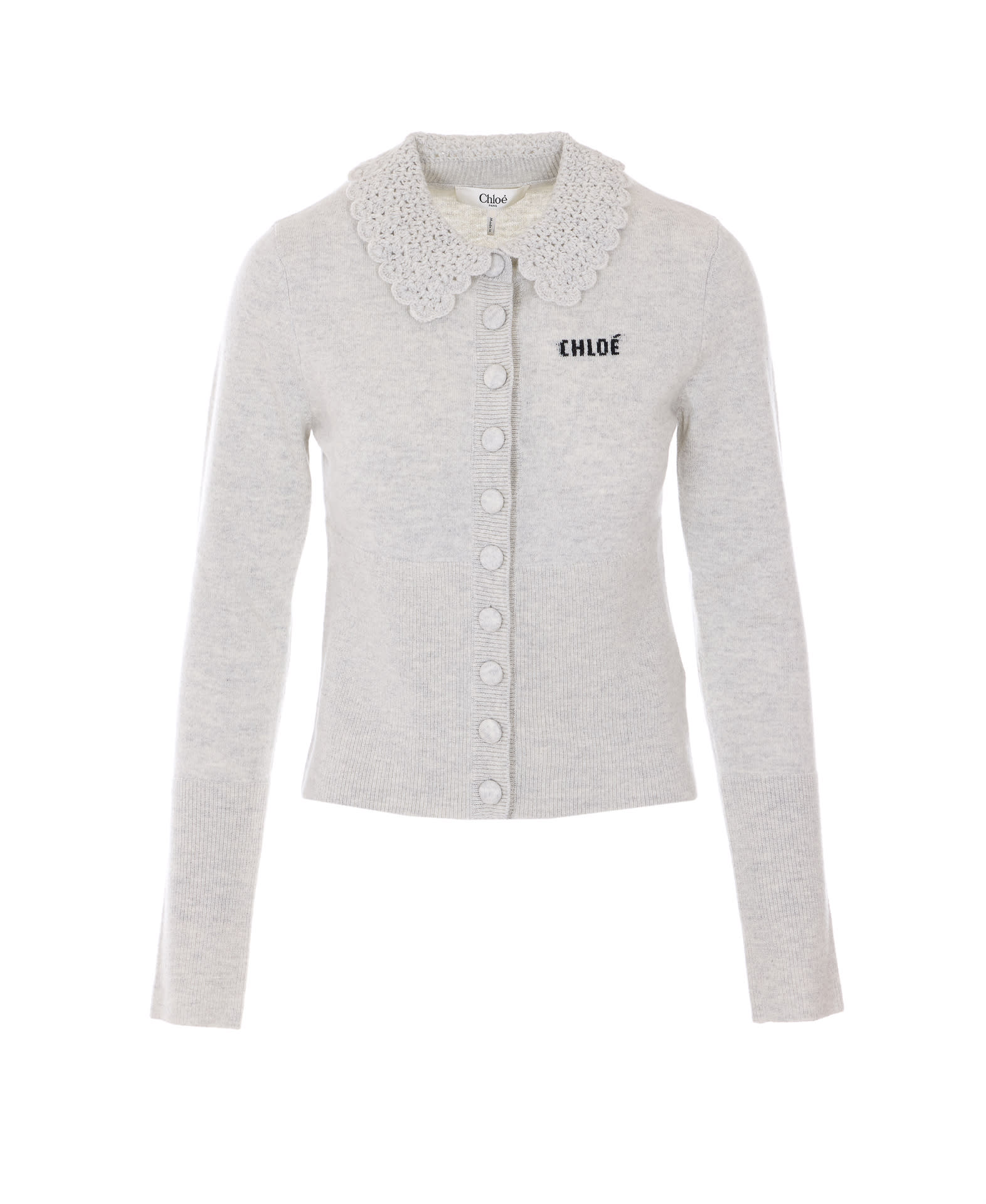 Chloé Adherent Cardigan With Logo In Gray