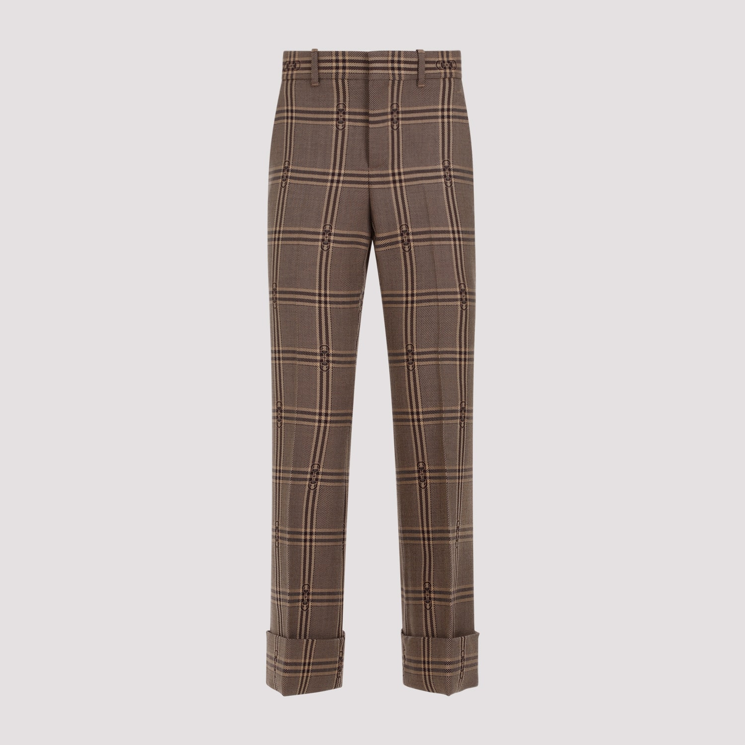 Shop Gucci Horsebit Check Wool Trousers In Beige Brown