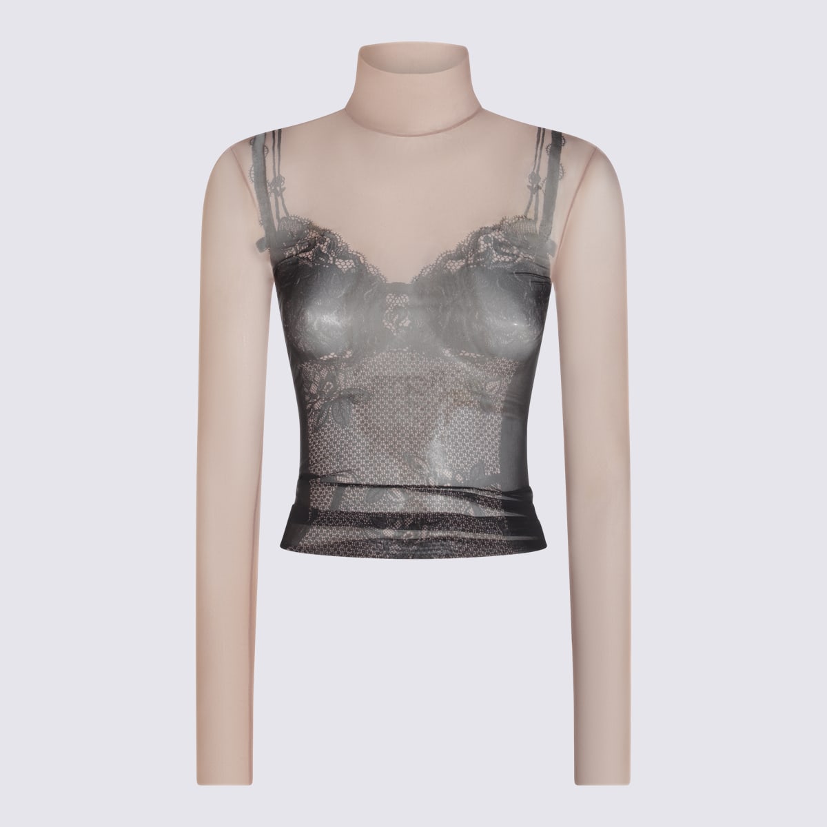Balenciaga Black And Light Beige Trompe Loeil Lingerie Top In Multi