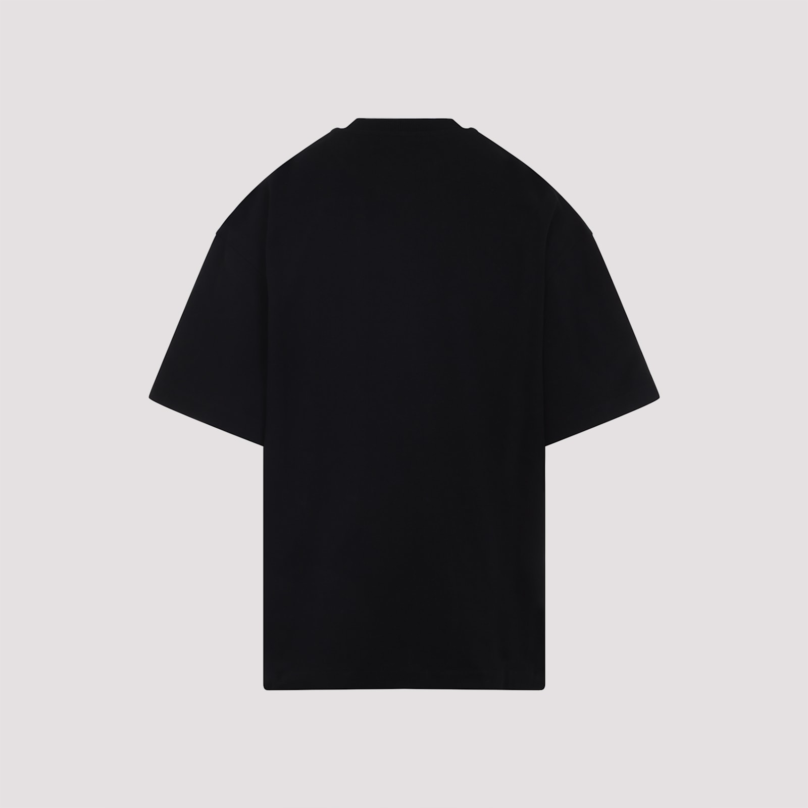 Jil Sander Round Neck Black Cotton T-shirt With Tonal Logo Print In Black