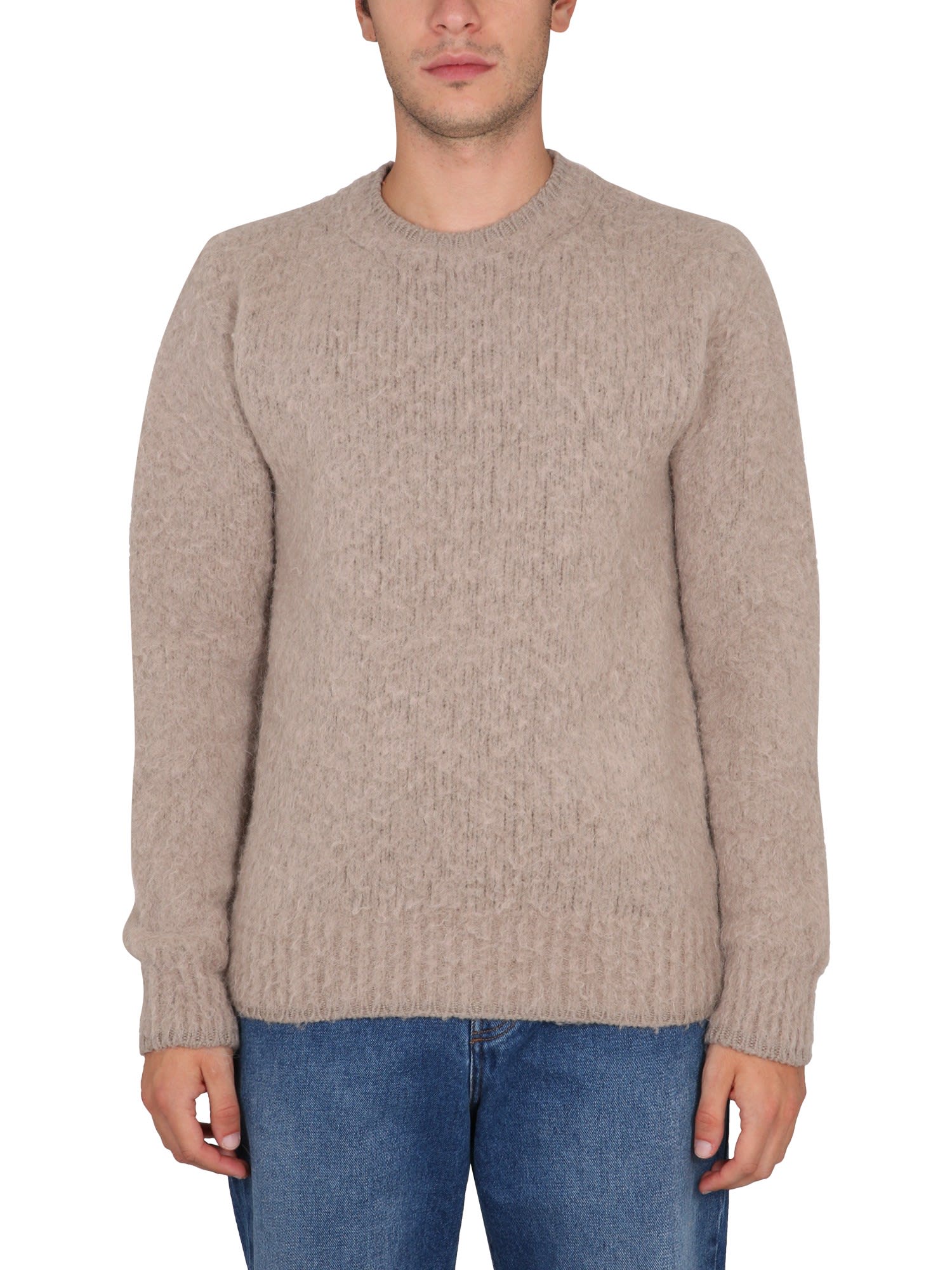 Ami Alexandre Mattiussi Soft Cable Knit Sweater With Classic Crew Neckline In Beige