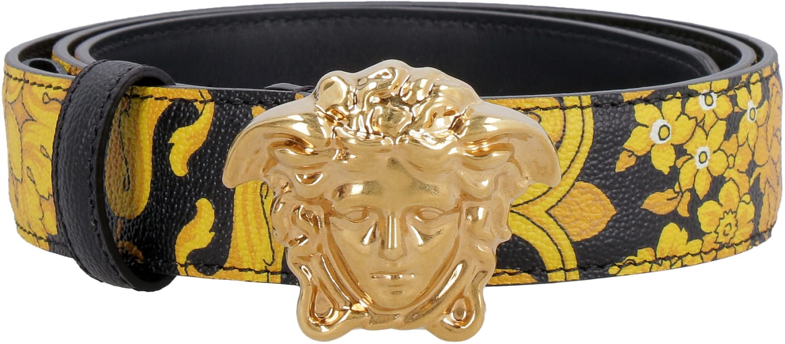 Shop Versace Leather Belt With Buckle In Black