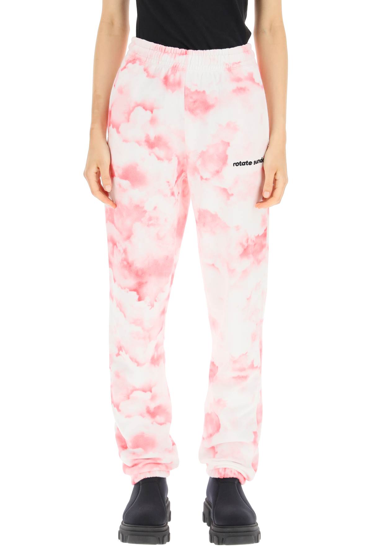 Shop Rotate Birger Christensen Mimi Printed Cotton Sweatpants In Begonia Pink (white)