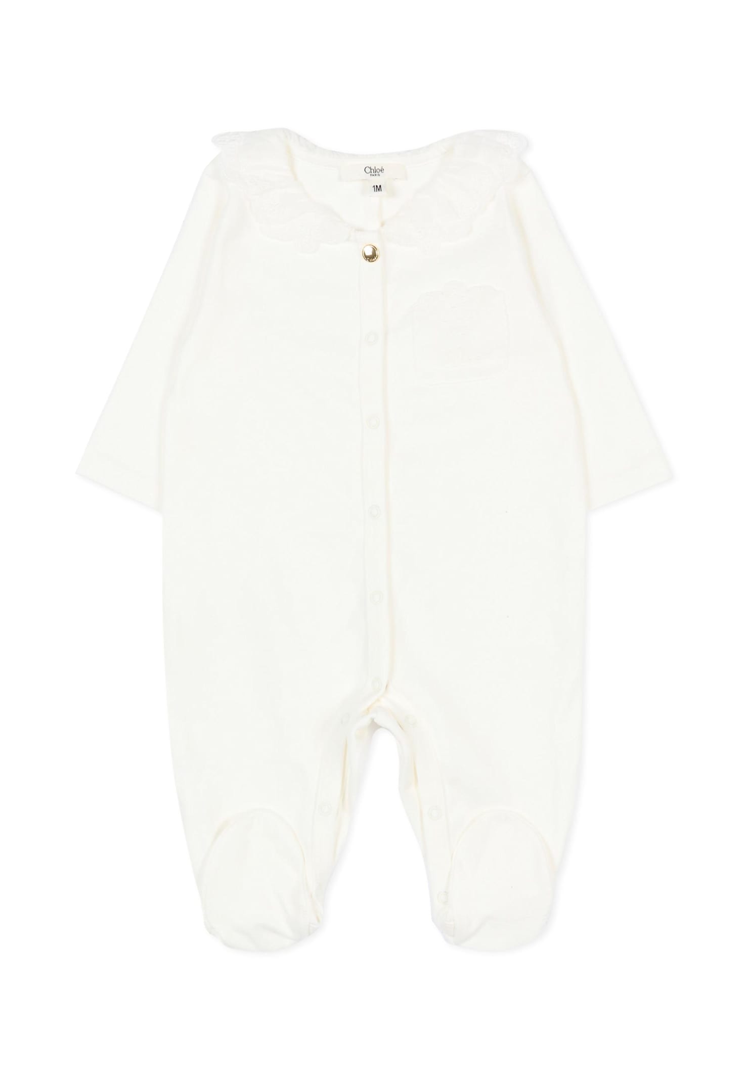 Chloé Ivory Babygrow Set For Baby Girl With Logo In White