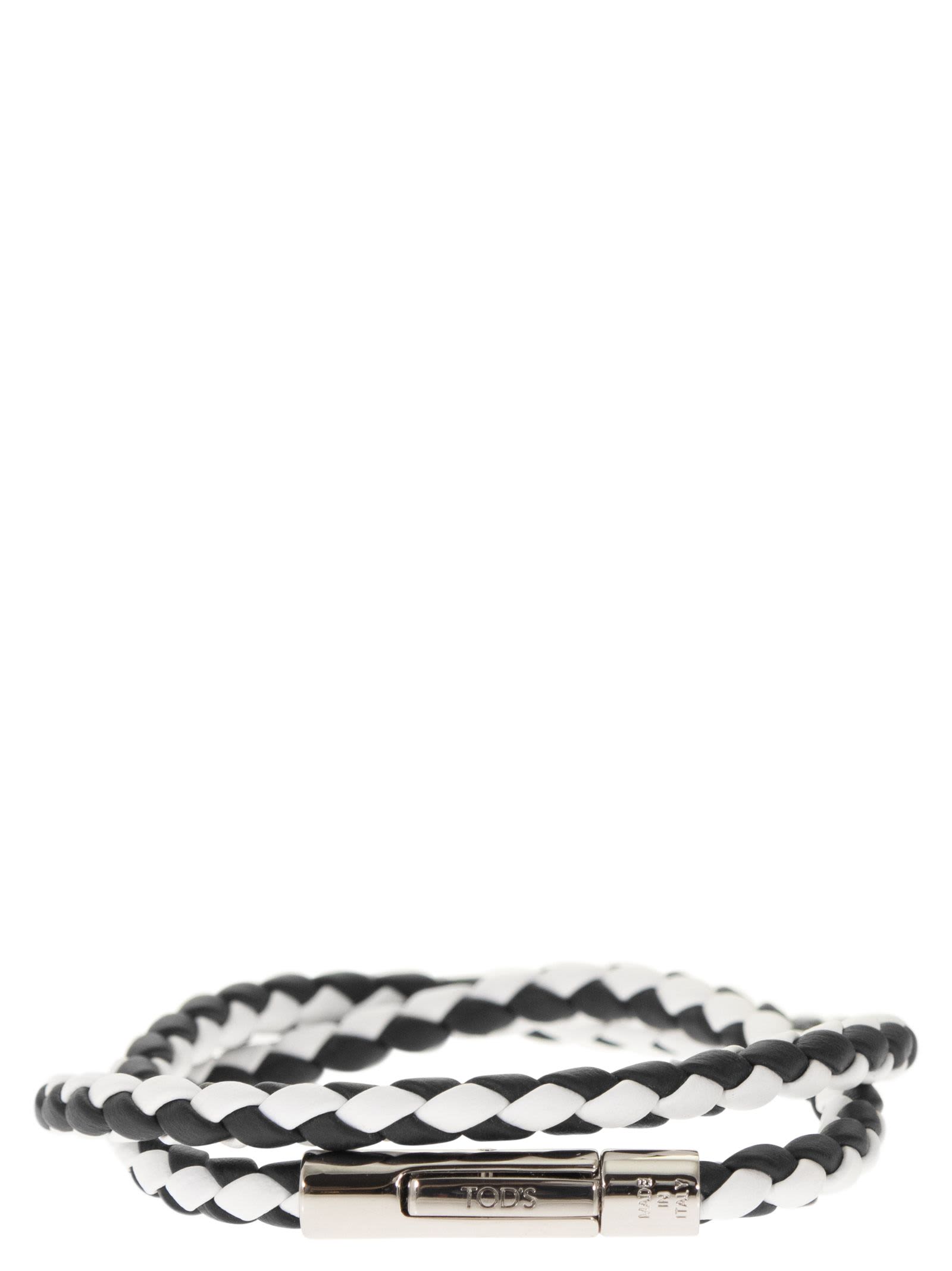 Shop Tod's Mycolors 2-turn Leather Bracelet In White/black