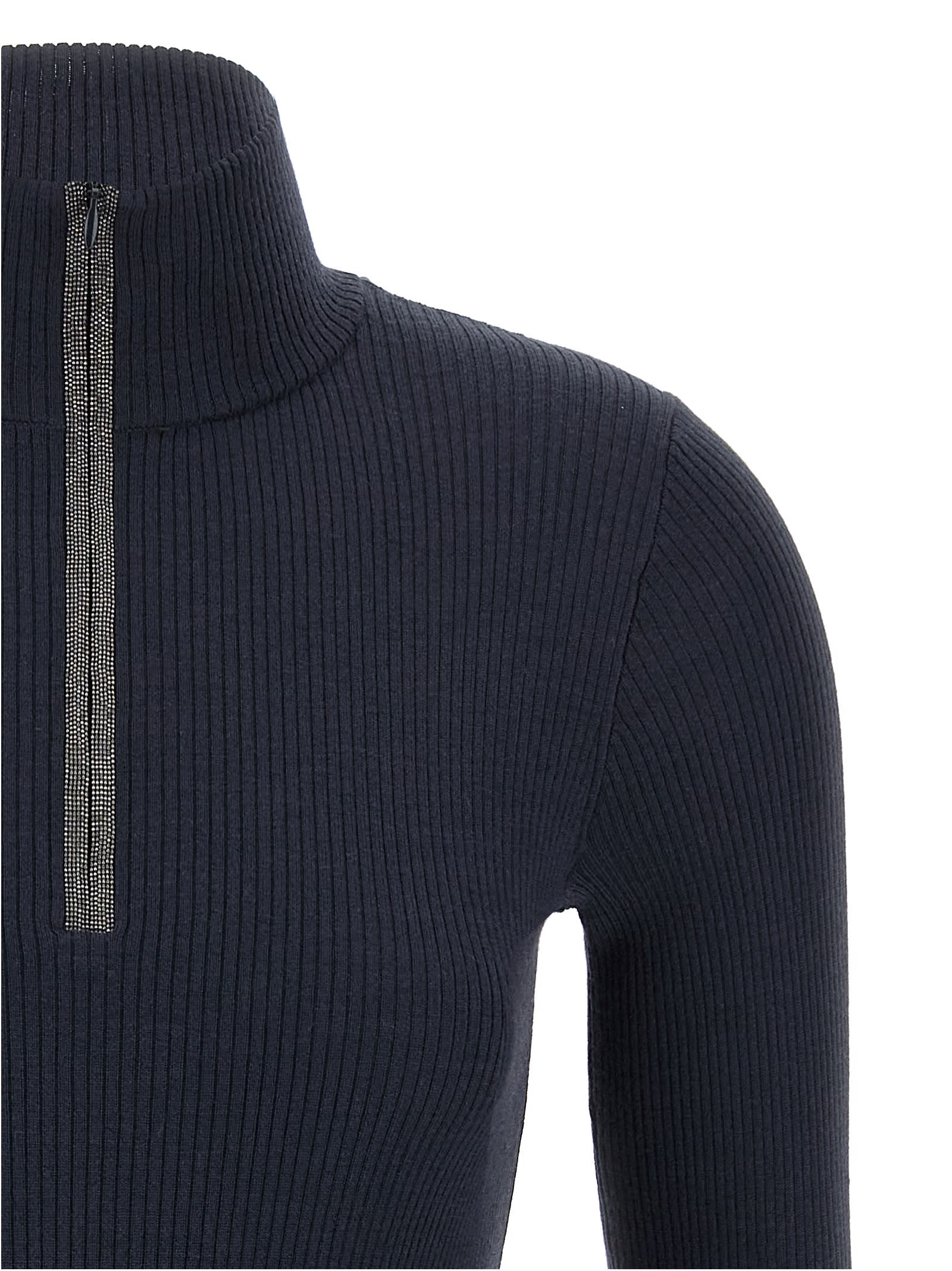 Brunello Cucinelli Wolf Knitwear With Long Sleeves And High Neck In Blue