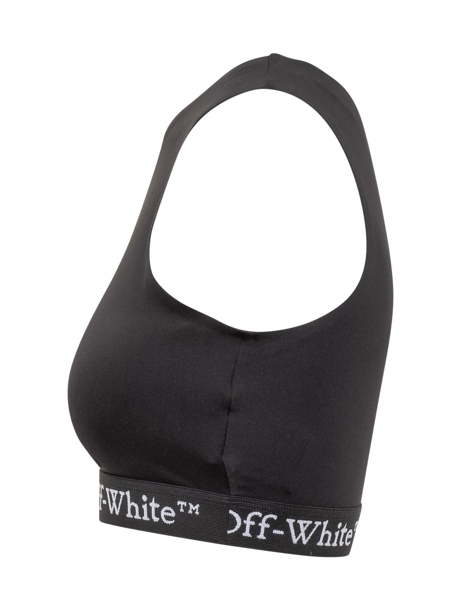 Off-white Fitted Black Top With Front Zip And Logo Underband In Black