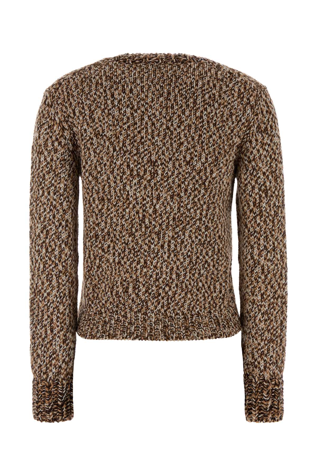 Moncler Textured Knit Crew Neck Sweater In Brown
