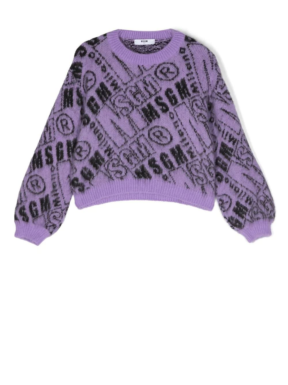MSGM Kids Purple Pullover With All-over Logo