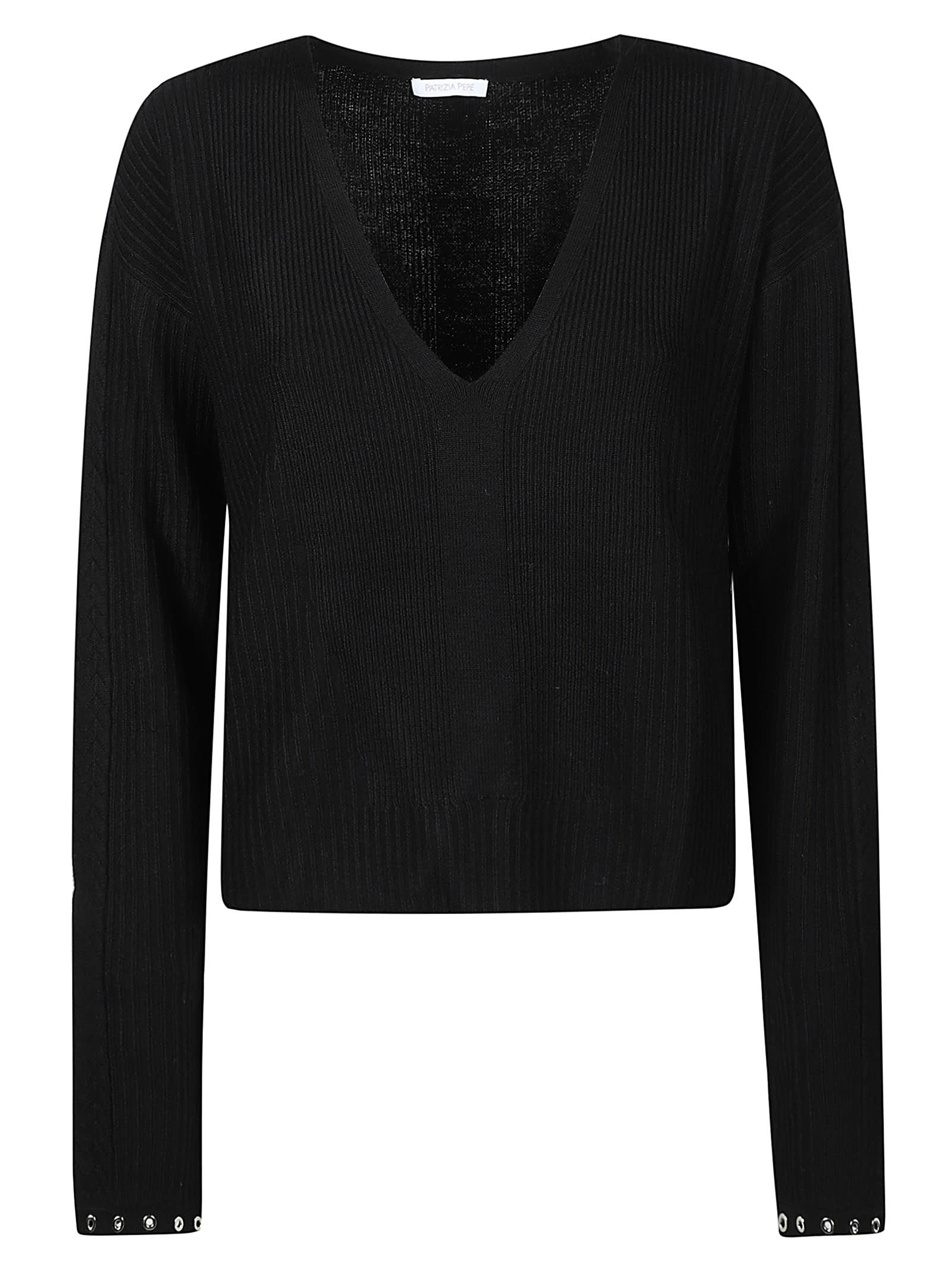 Shop Patrizia Pepe Essential V-neck Sweater In Nero