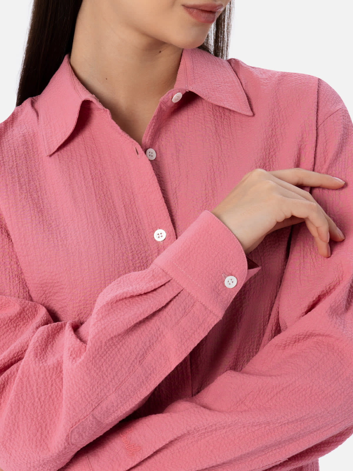 Mc2 Saint Barth Woman Pink Seersucker Shirt Aisha In Pink