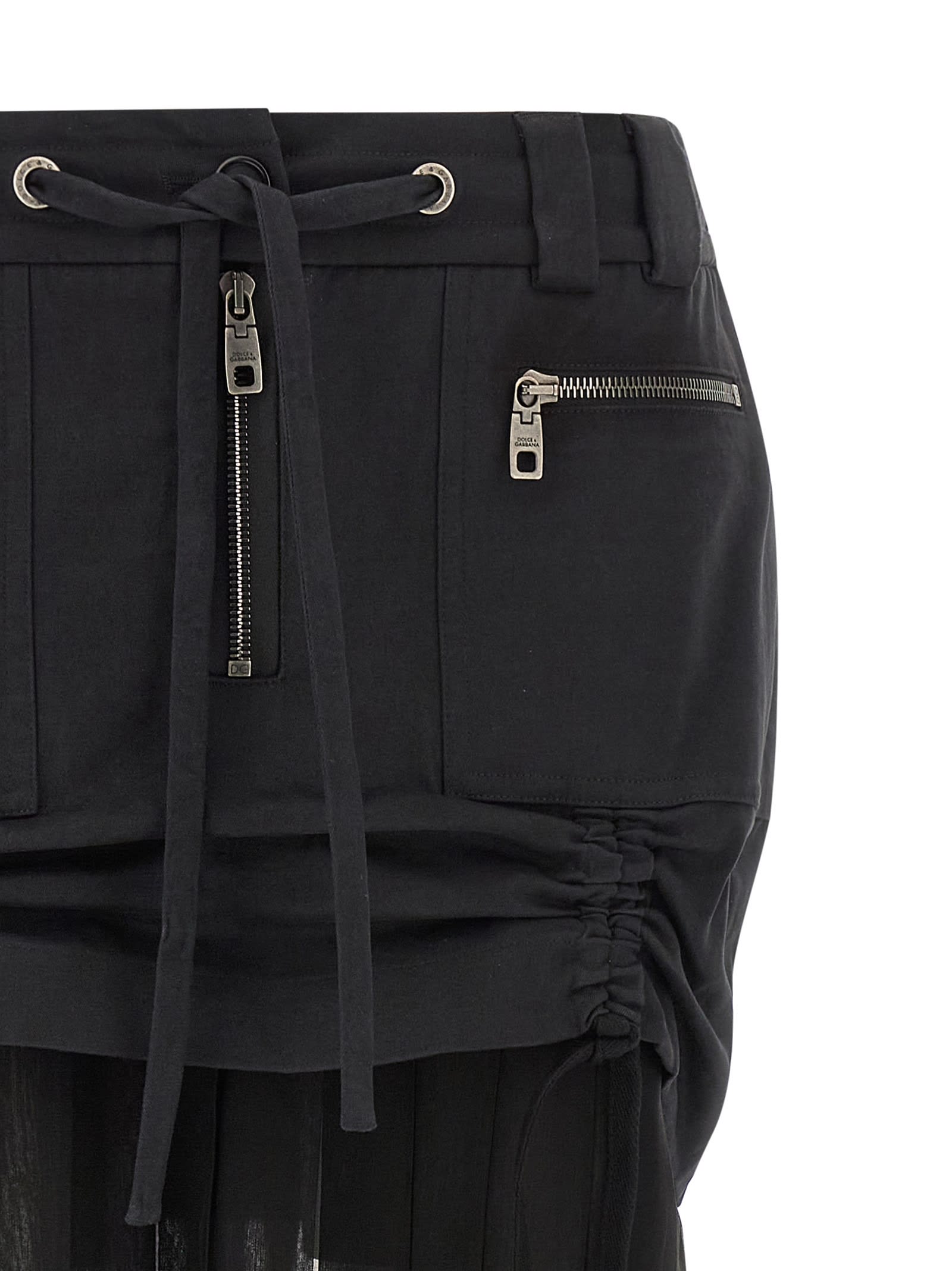 Dolce & Gabbana Twill And Chiffon Skirt In Black