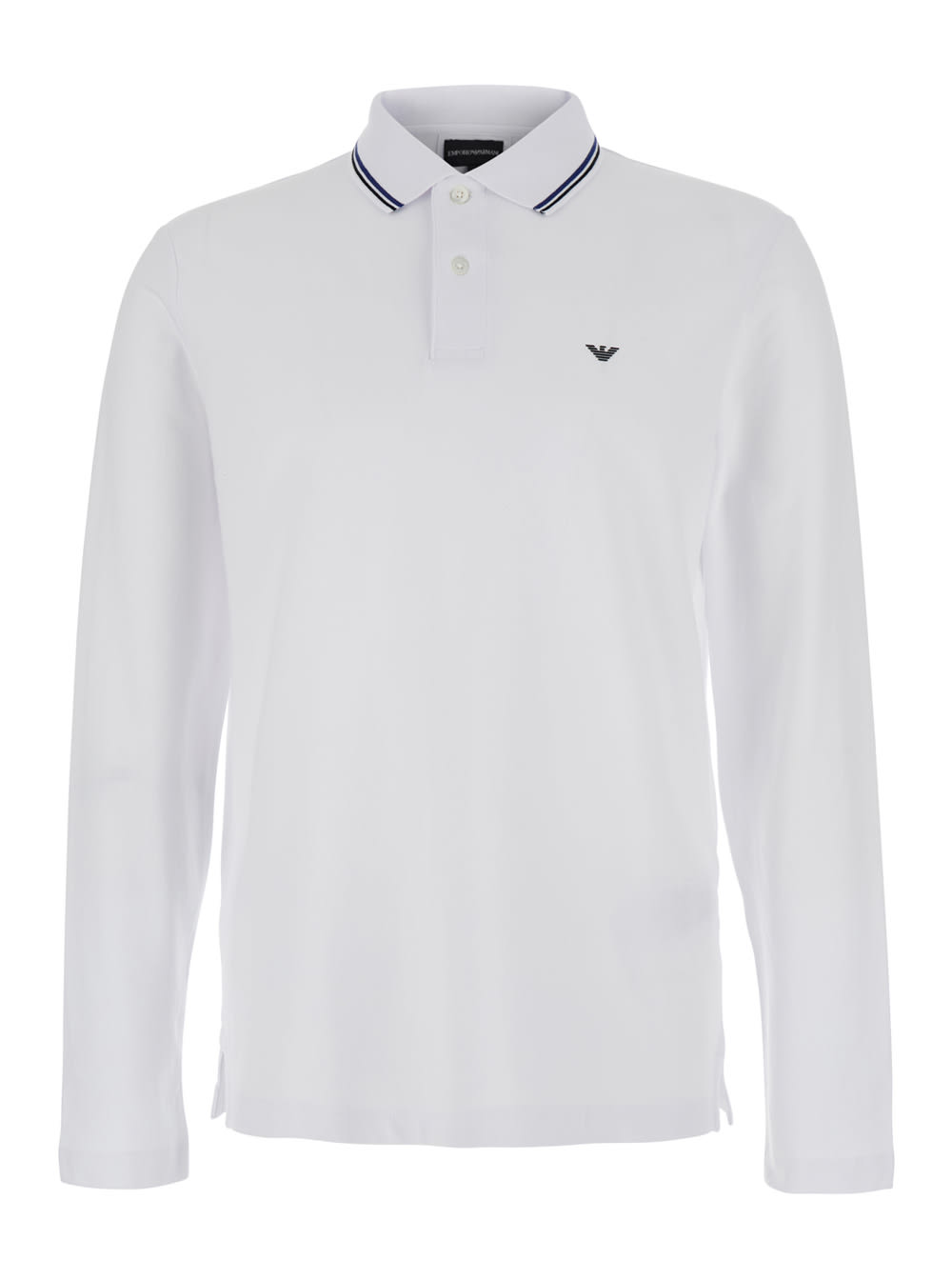 Emporio Armani White Long Sleeve Polo Shirt With Logo Embroidery In Stretch Cotton Man