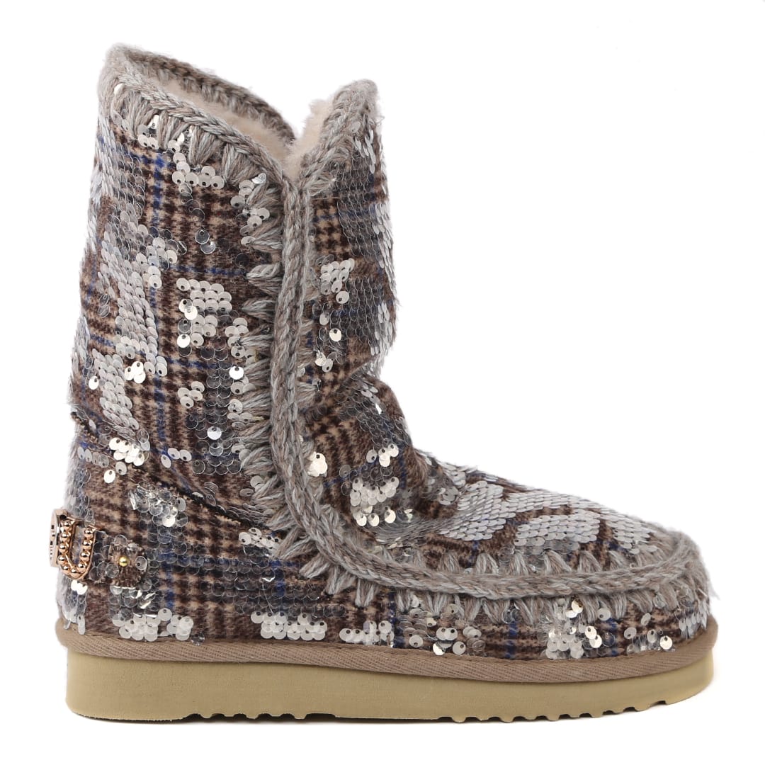 Mou Eskimo 24 Tartan Boots Covered With Sequins