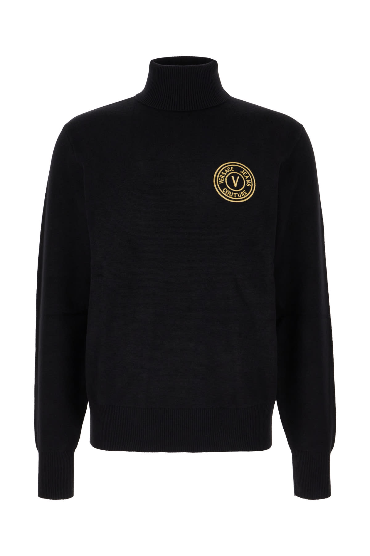 Versace Jeans Couture Black Cotton Blend Sweater In Black Gold