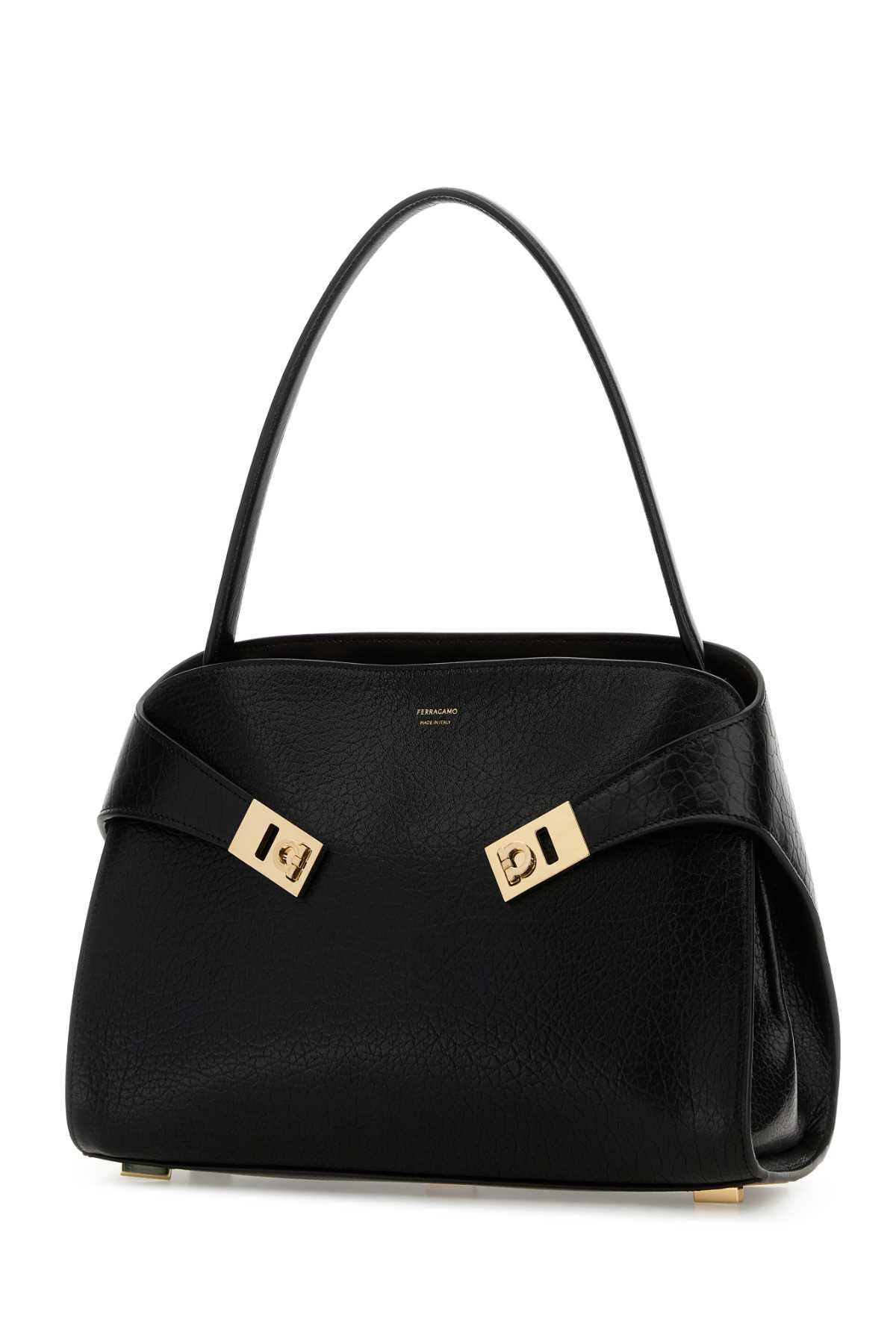 Ferragamo Medium Structured Leather Shoulder Bag In Black
