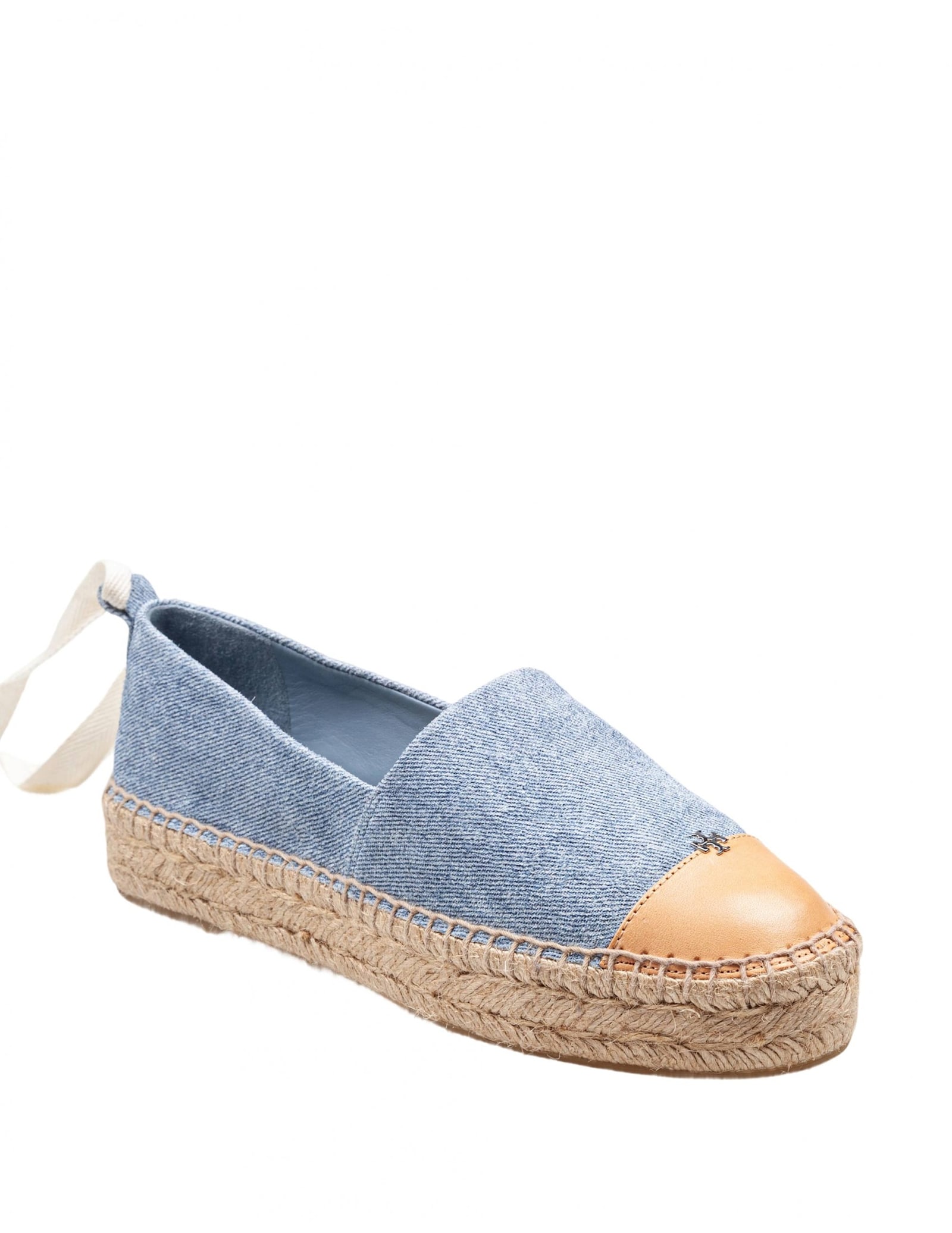 Tory Burch Bicolor Denim Ankle-wrap Espadrilles In Blue