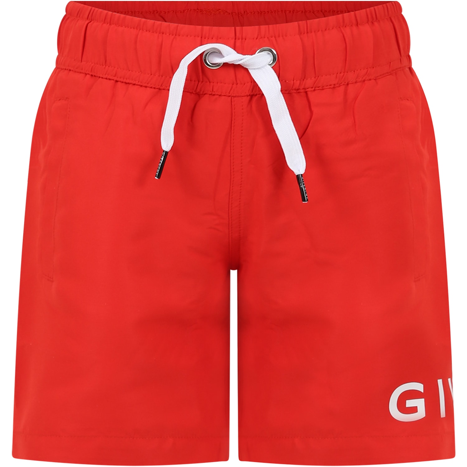 Givenchy Red Swim Boxer For Boy With Logo And 4g Pattern | Smart Closet