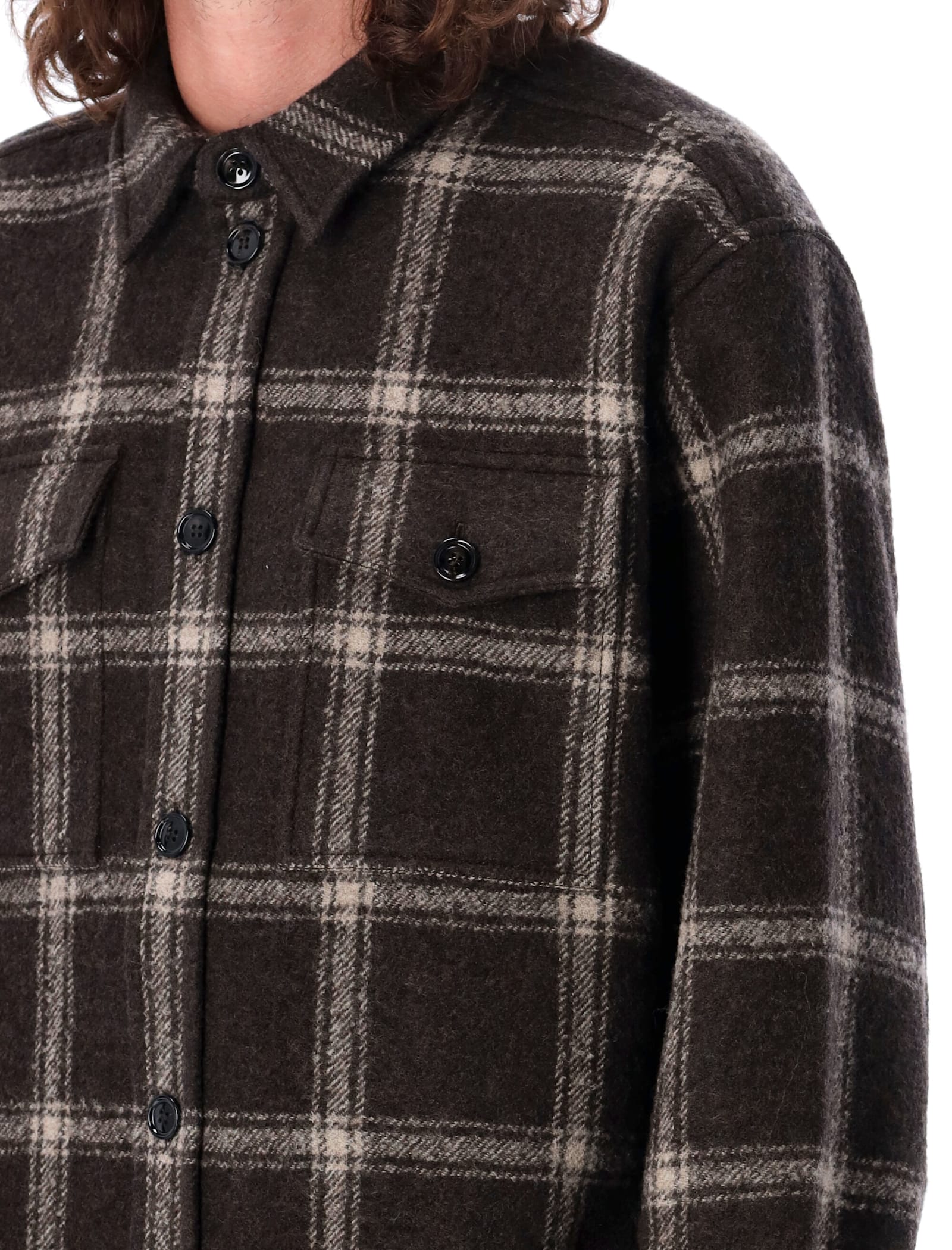 Shop Ami Alexandre Mattiussi Check Wool Overshirt In Dk Coffee Sand