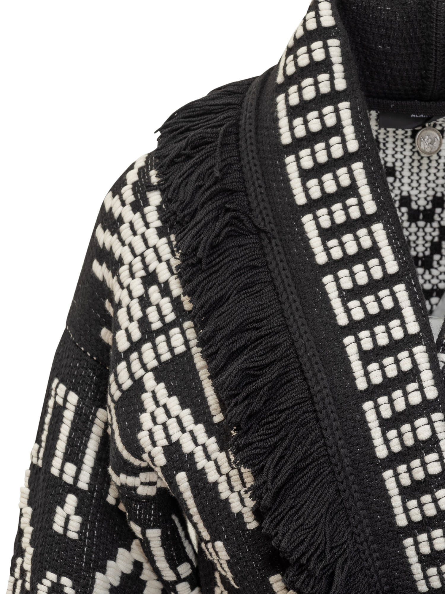 Alanui Geometric Patterned Virgin Wool And Cotton Cardigan In Black-white