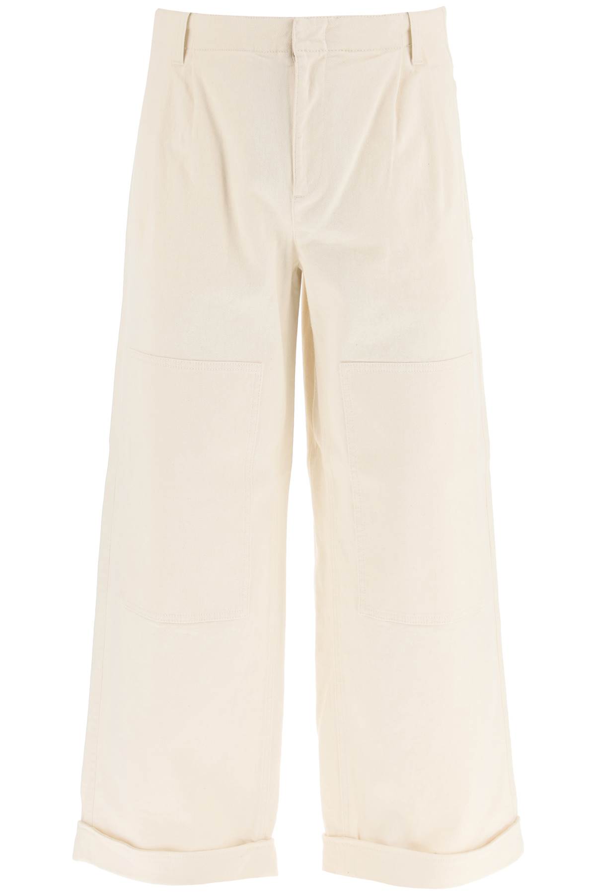 Melange Ivory Stretch Cotton Wide-leg Pant