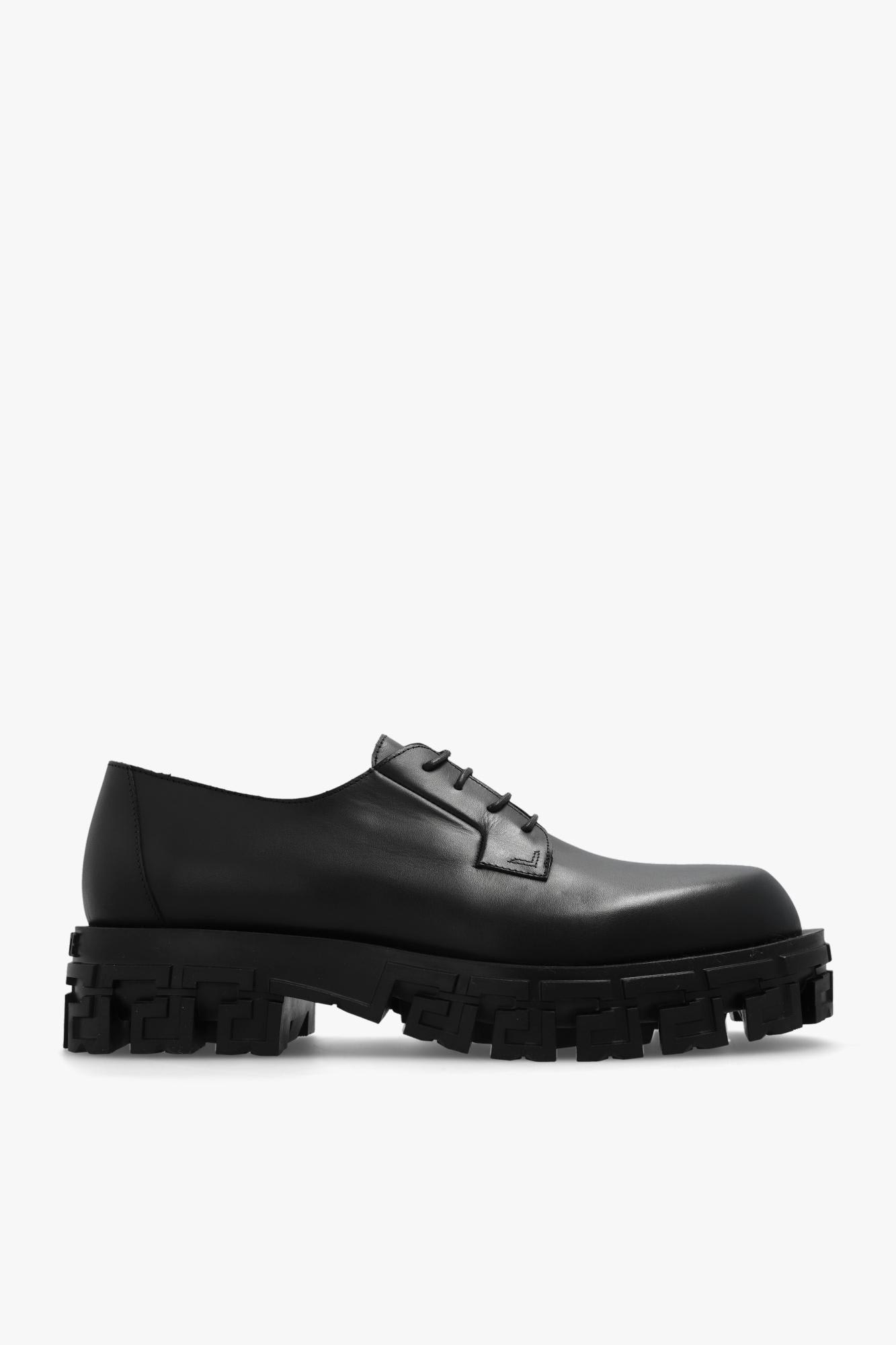 Shop Versace Leather Derby Shoes In Black