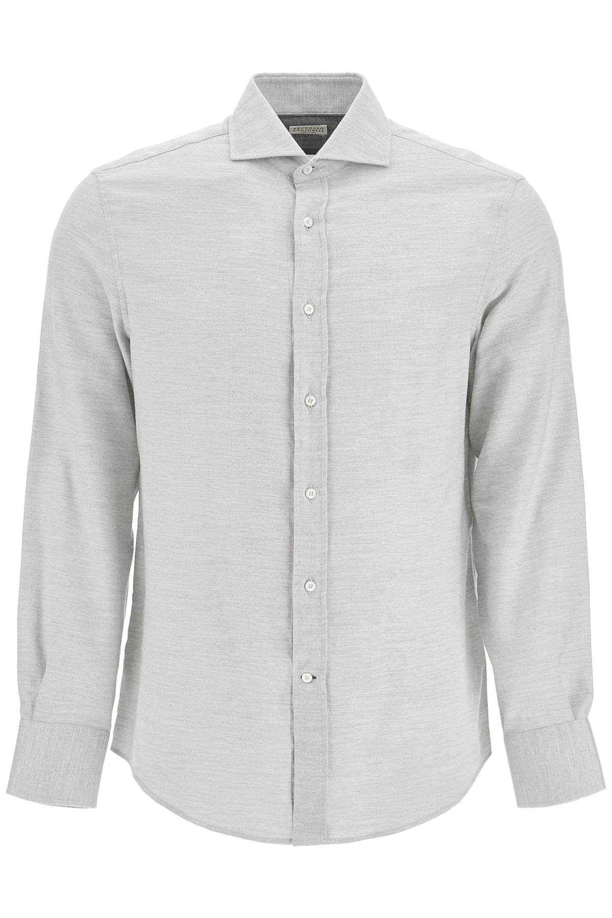 Shop Brunello Cucinelli Easy Fit Cotton-lyocell Shirt In Perla (grey)