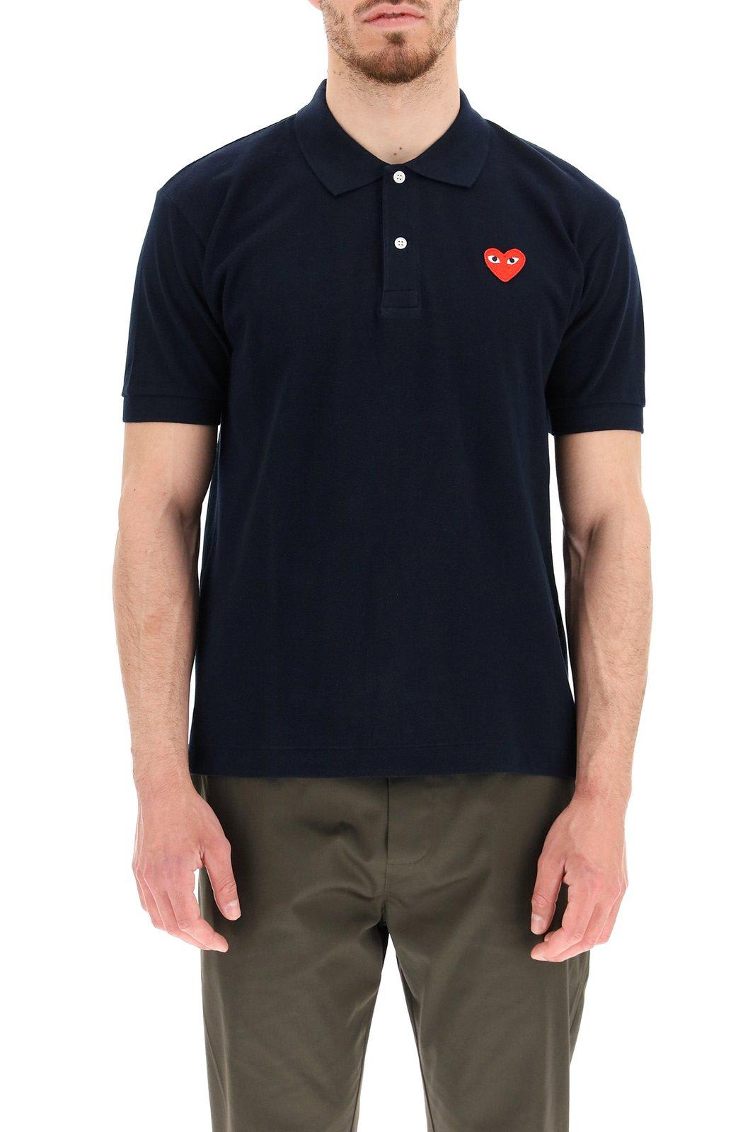 Shop Comme Des Garçons Play Heart Logo Polo Shirt In Navy