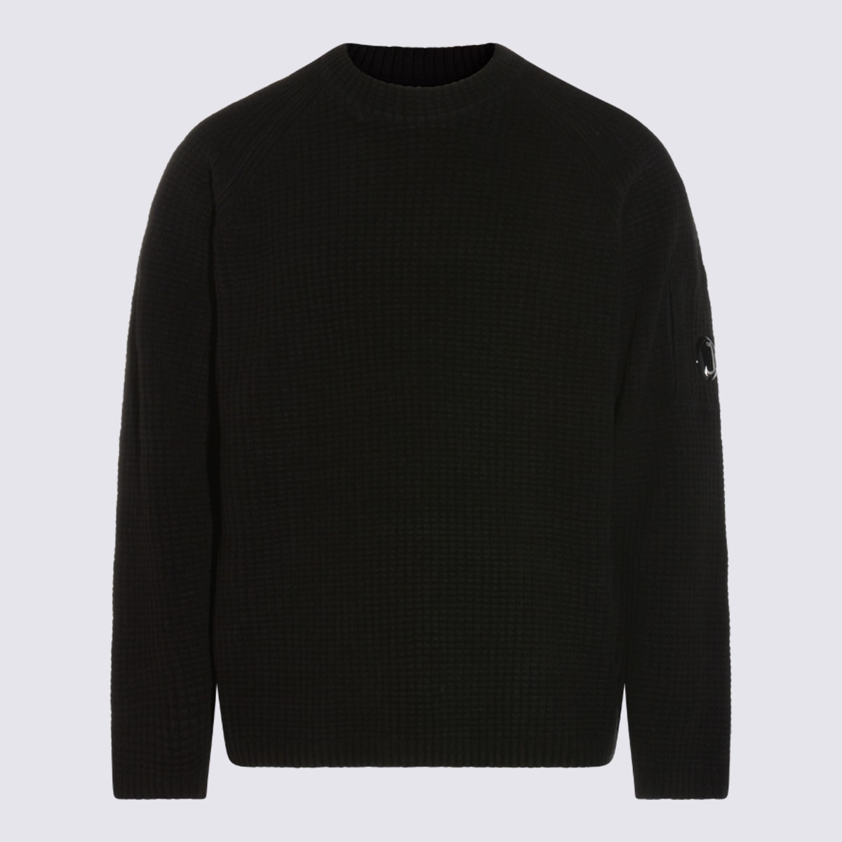 C.p. Company Long Sleeve Crew Neck Sweater With Arm Patches In Black