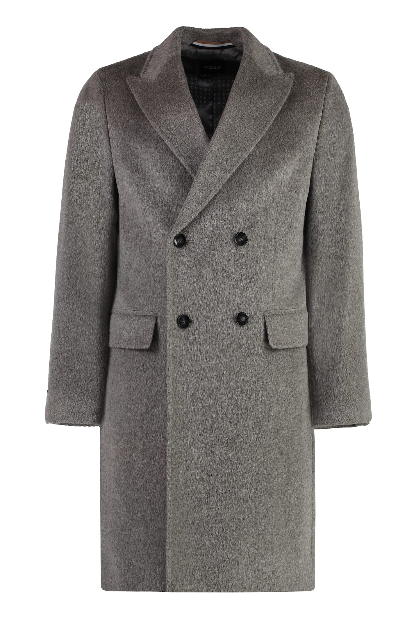 Shop Hugo Boss Alpaca-wool Blend Coat In Grey