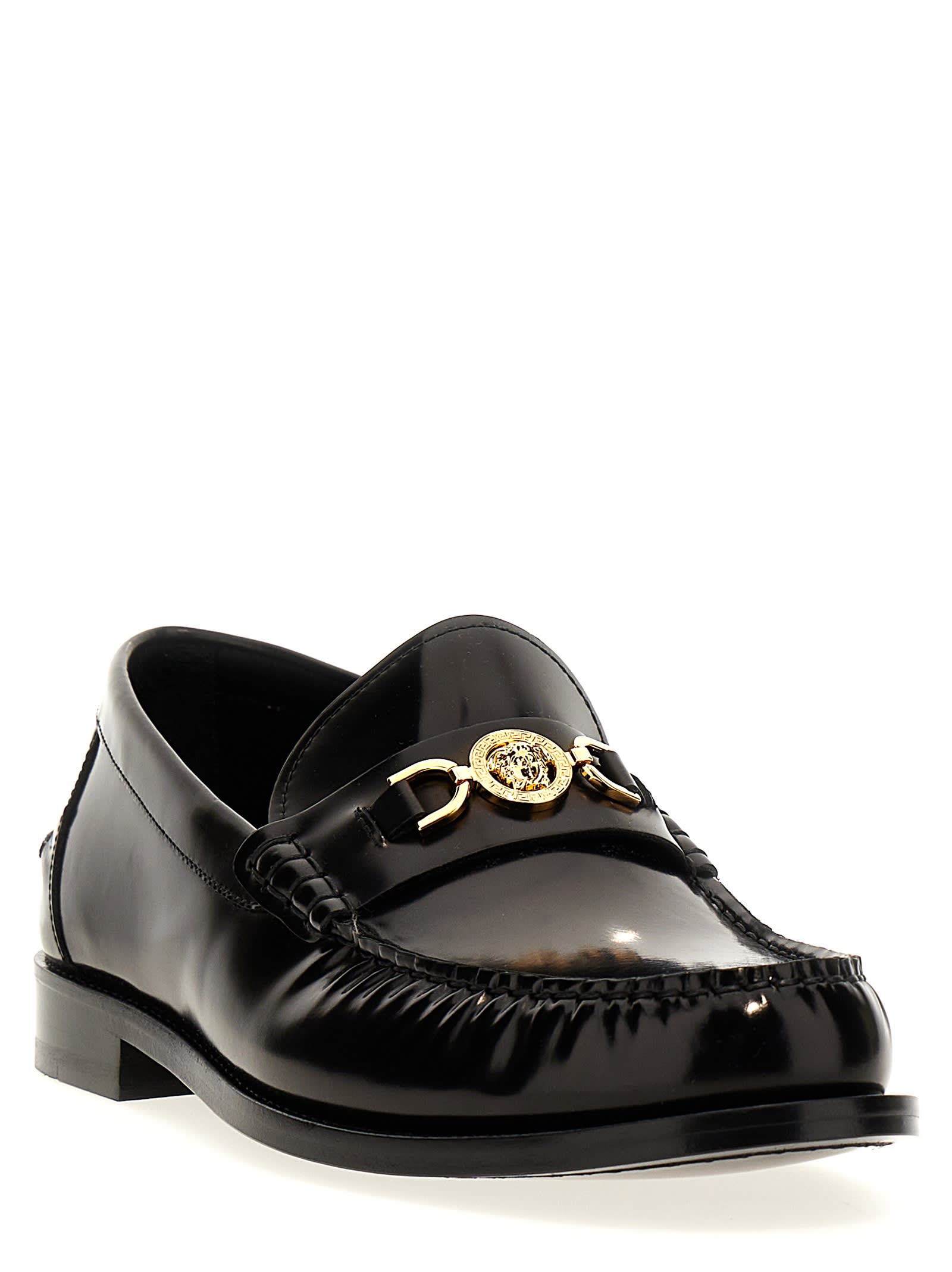 Shop Versace Medusa 95 Loafers In Black