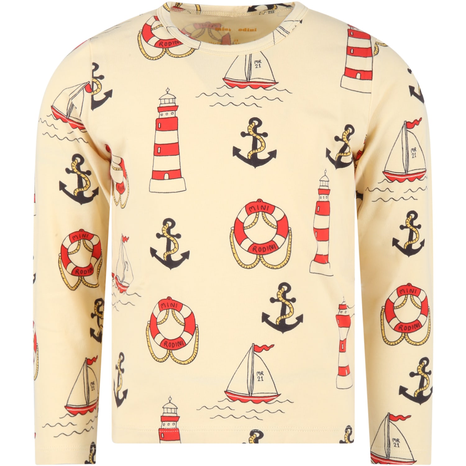 Mini Rodini Ivory T-shirt For Kids With Anchors