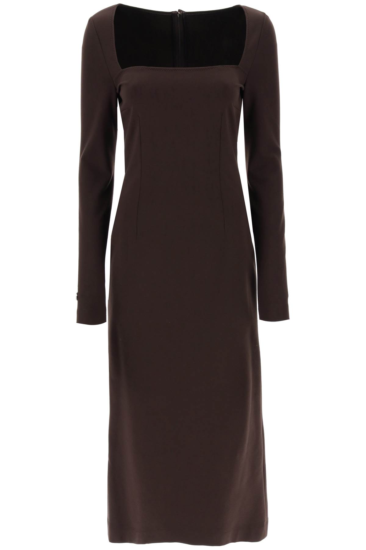 Shop Dolce & Gabbana Jersey Sheath Dress In Marrone Scuro 4 (brown)