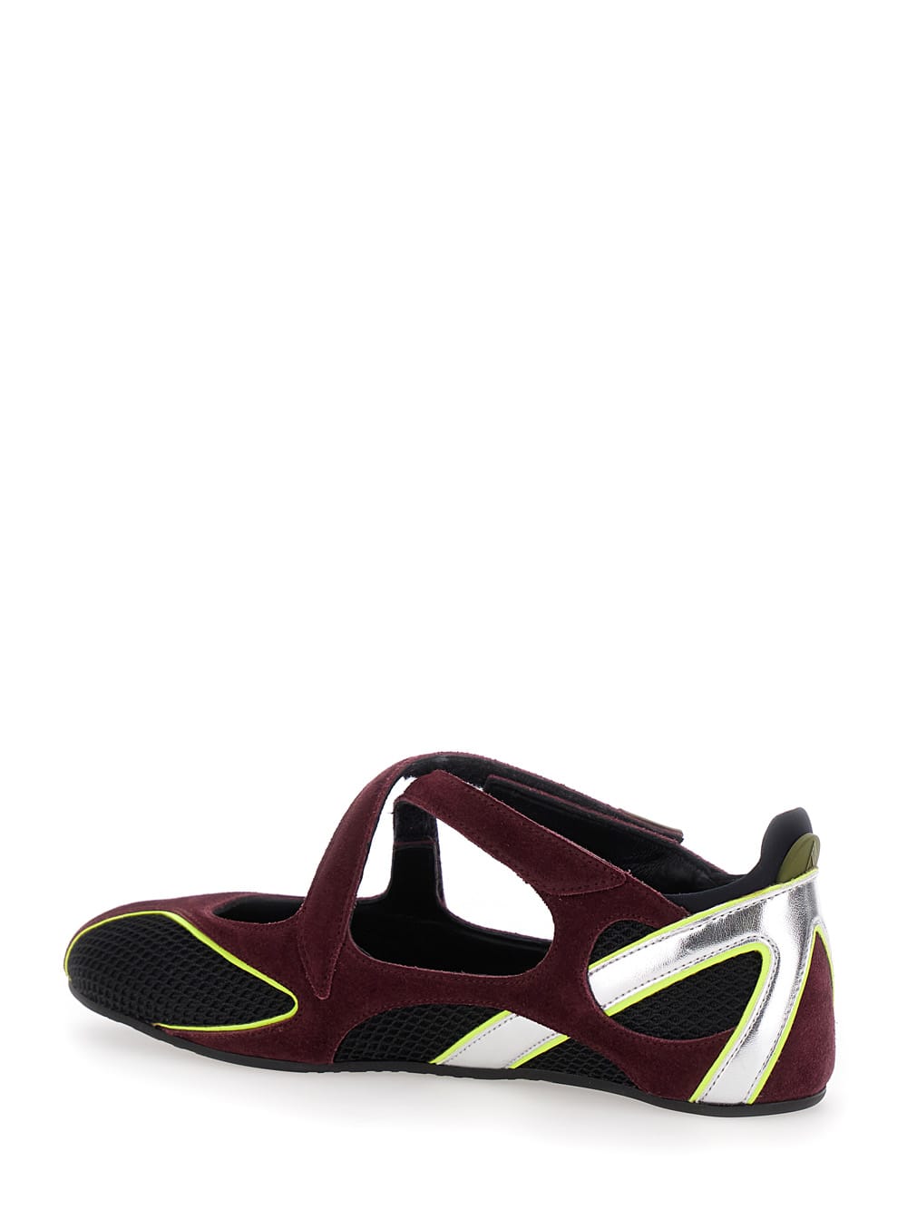 Attico Nomad Bordeaux Ballet Shoes With Criss-crossed Straps And Mesh Panels In Tech Fabric And Suede Woman In Black