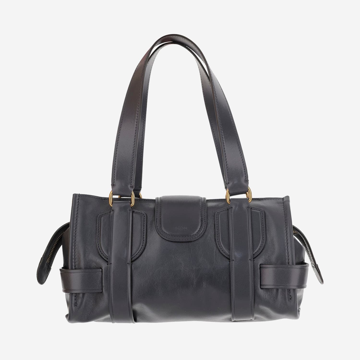 Chloé Navy Blue Leather Kerala 25 Shopping Bag In Blacknavy