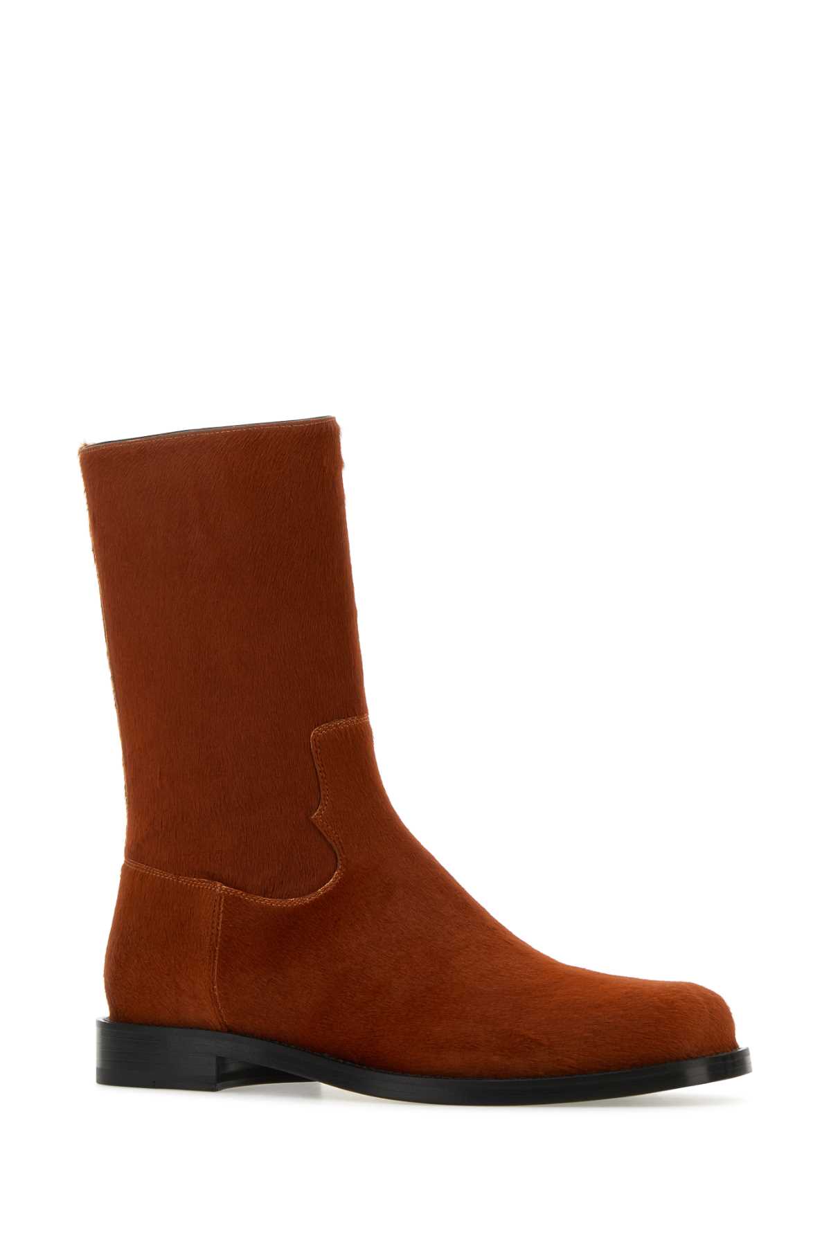 Dries Van Noten Brick Calfhair Ankle Boots In Tan
