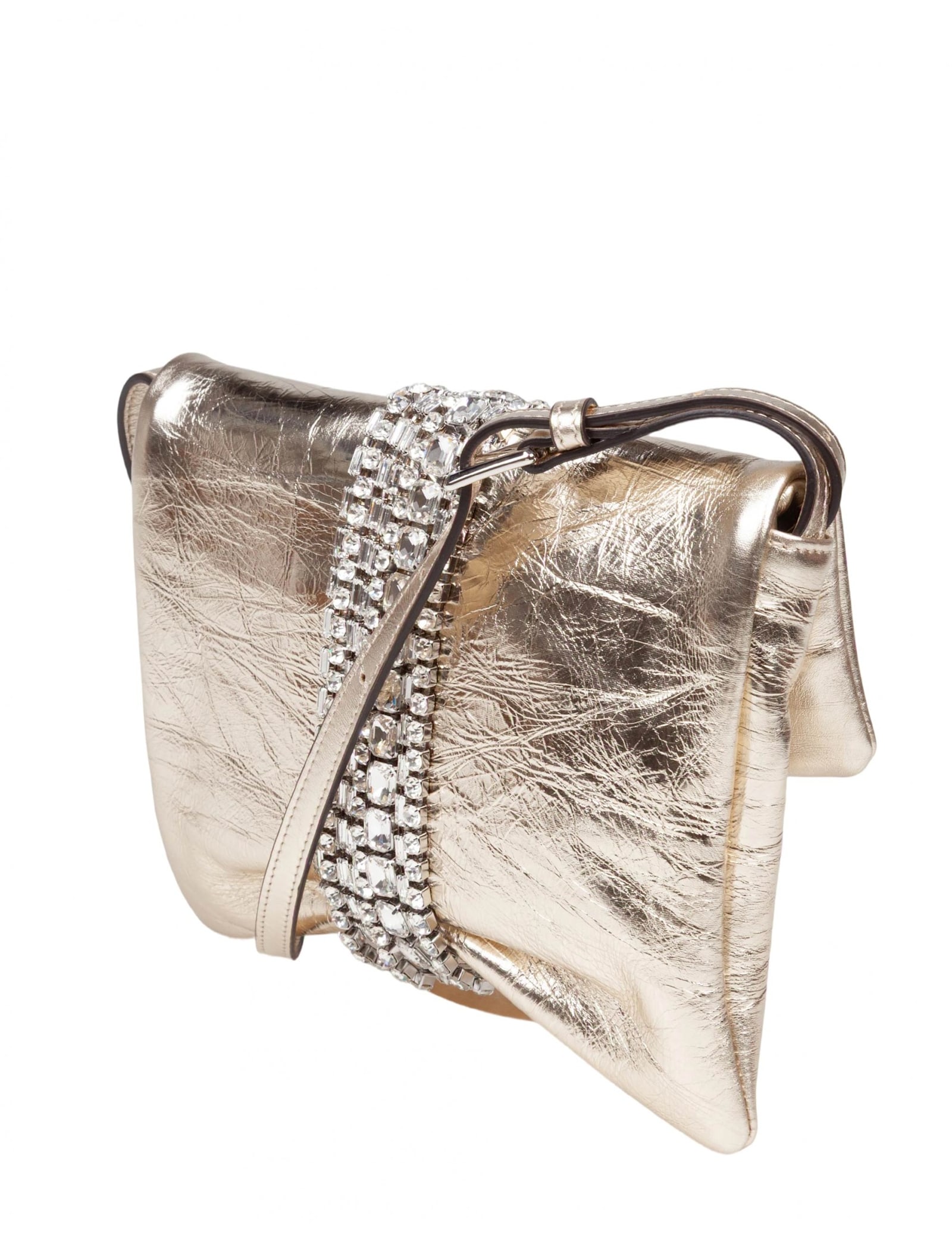 Jimmy Choo Zandra Clutch Bag In Metallic Leather With Platinum Color