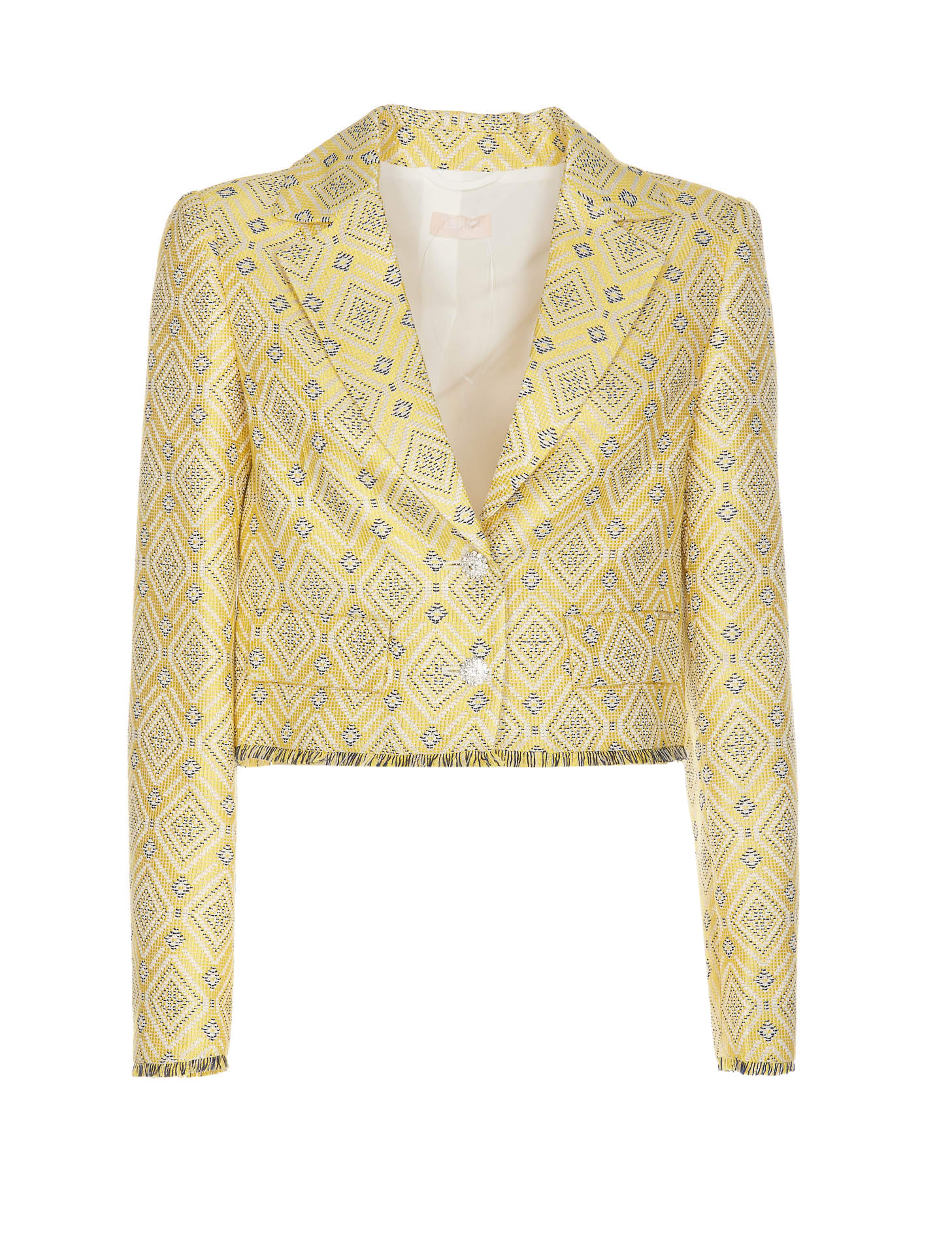 Shop Liu •jo Jacquard Jacket In Yellow