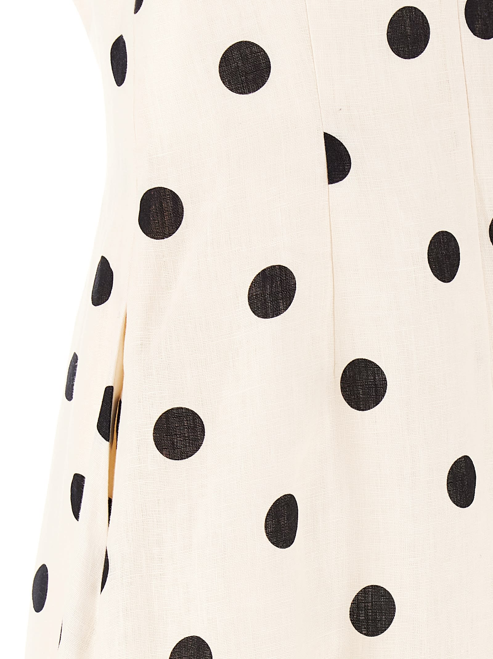 Zimmermann Polka-dot Bow-detail Linen Midi Dress In Cream/black Dot