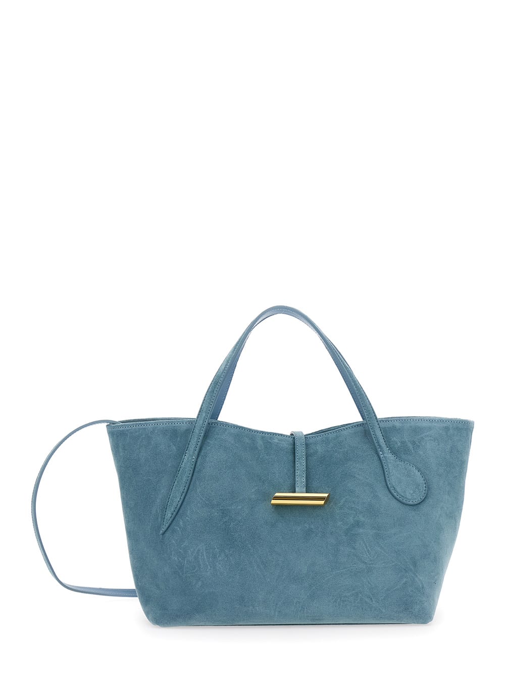 petite Penne Blue Tote Bag With Side Pocket In Leather Woman