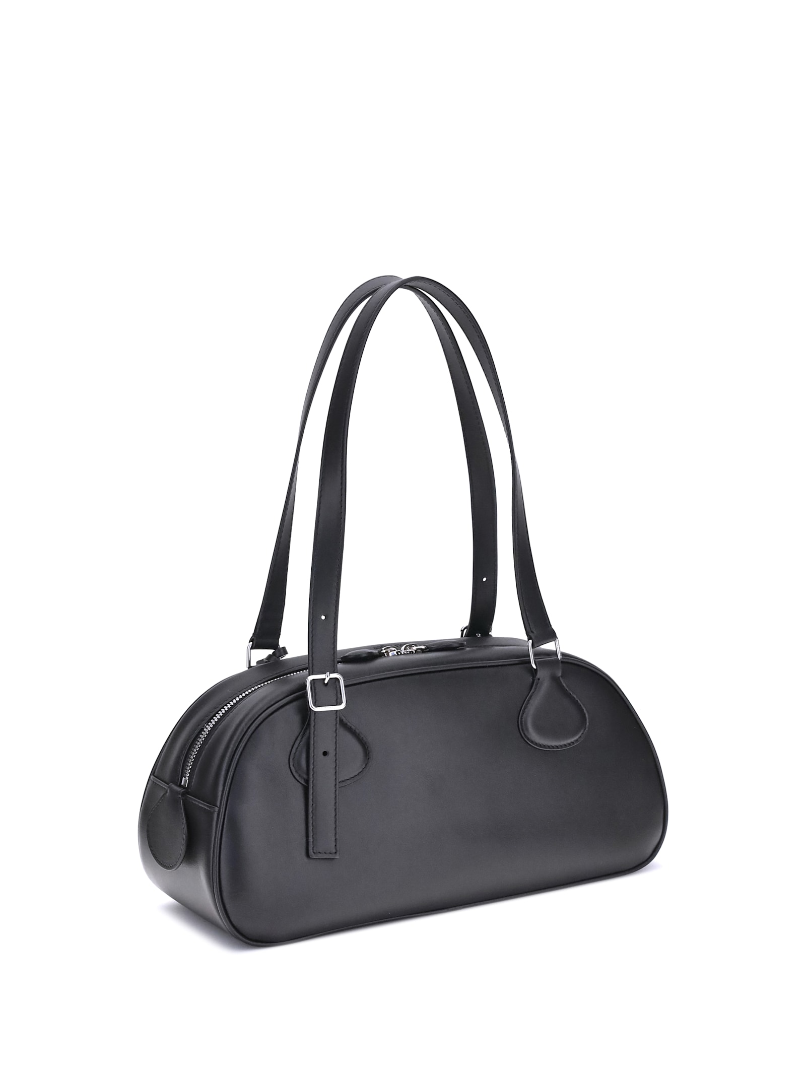 Courrèges Black Calf Leather Bos Taurus Shoulder Bag In Neutral