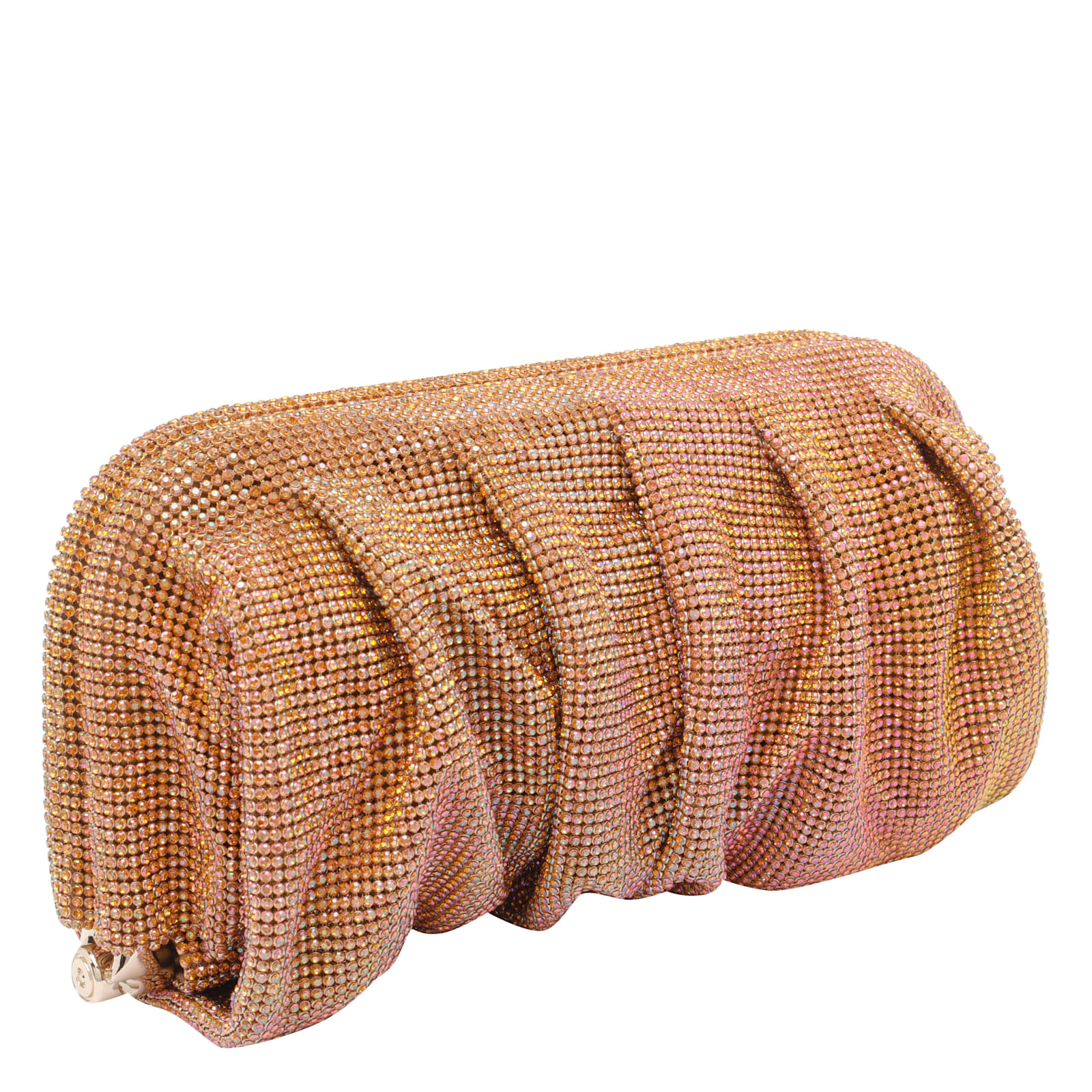 Benedetta Bruzziches Rectangular Rhinestone Ruched Clutch Bag In Orange